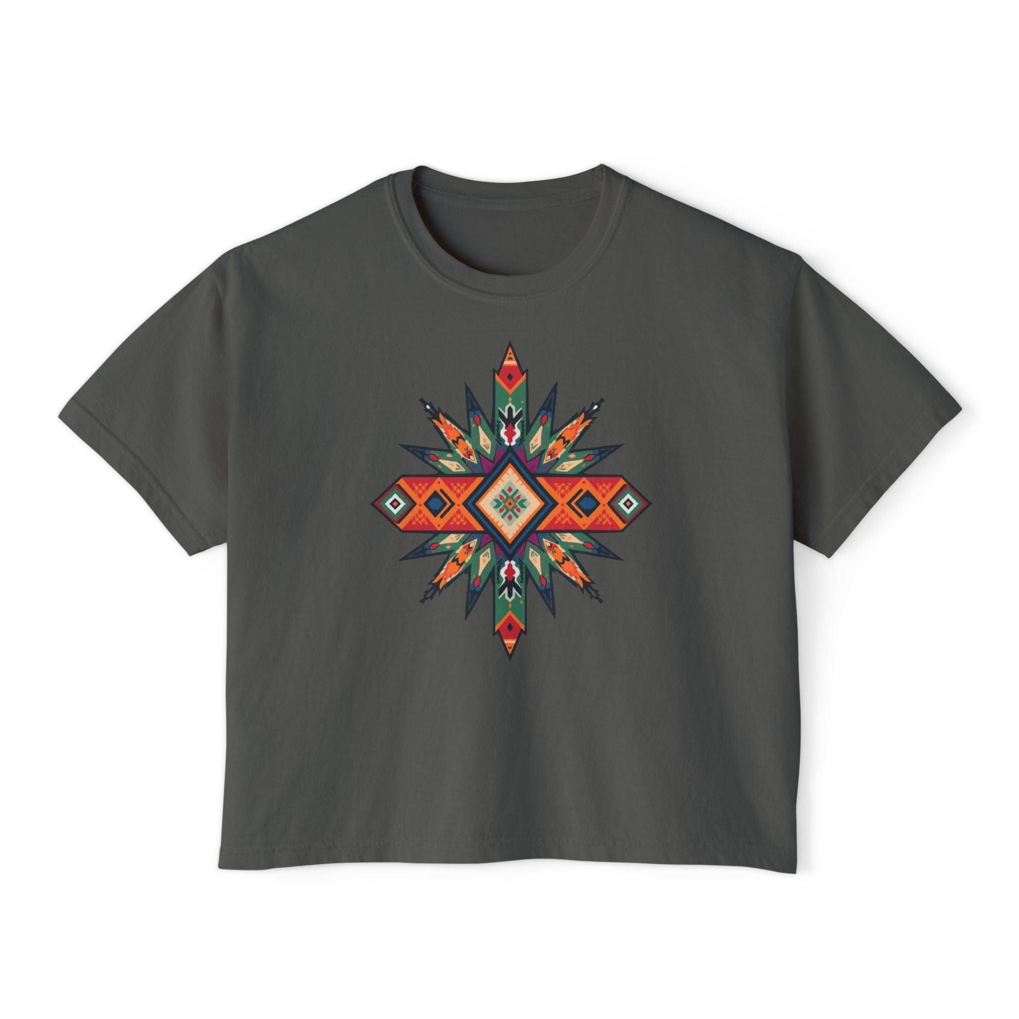 Women's Boxy Tee – Tribal Geometric Graphic