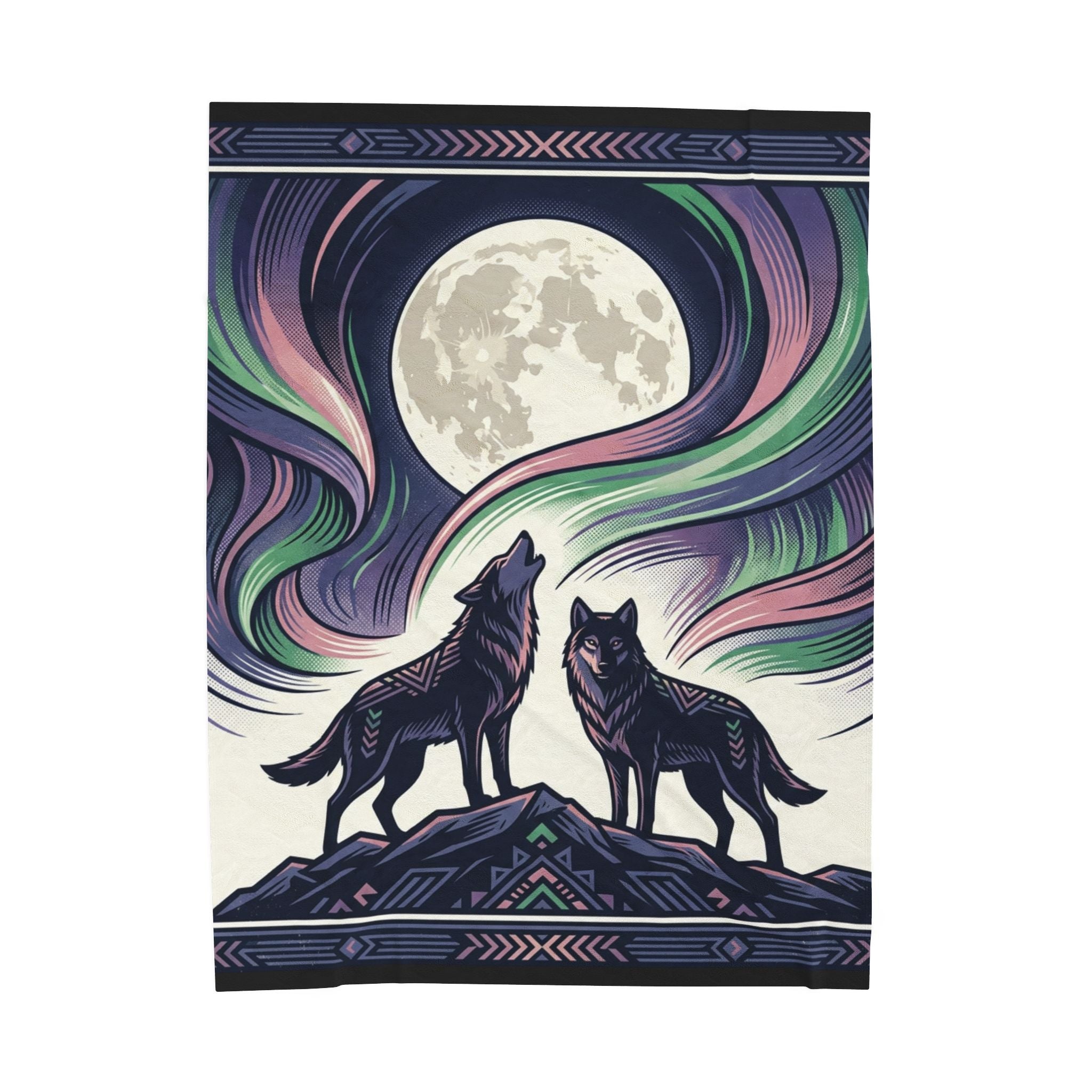 Wolf & Northern Lights—Velveteen Blanket