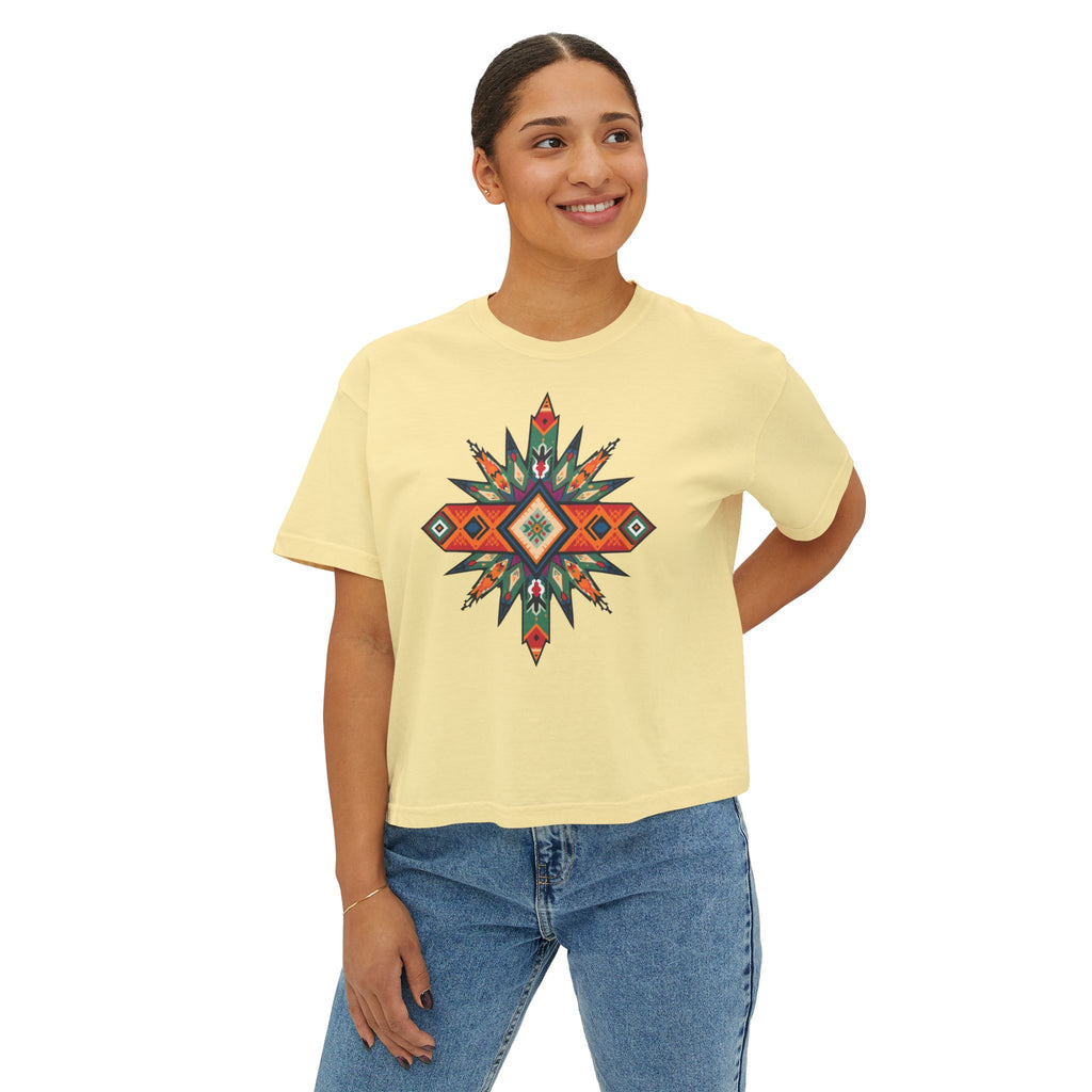 Women's Boxy Tee – Tribal Geometric Graphic