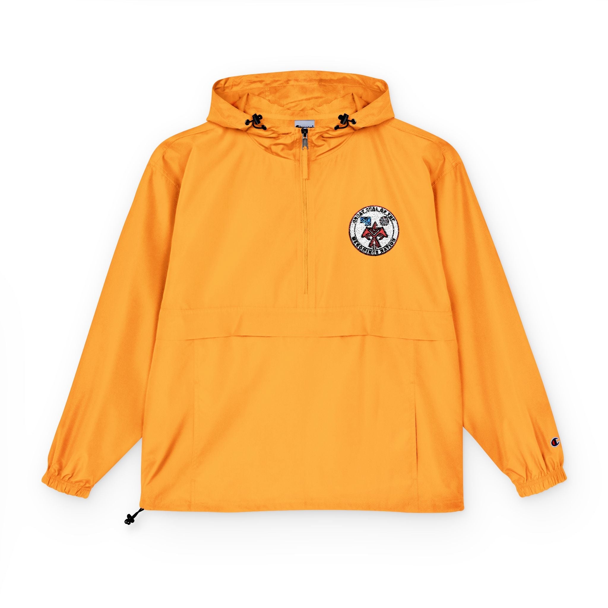 Packable Anorak Jacket — Yellow Windbreaker with Floral Patch