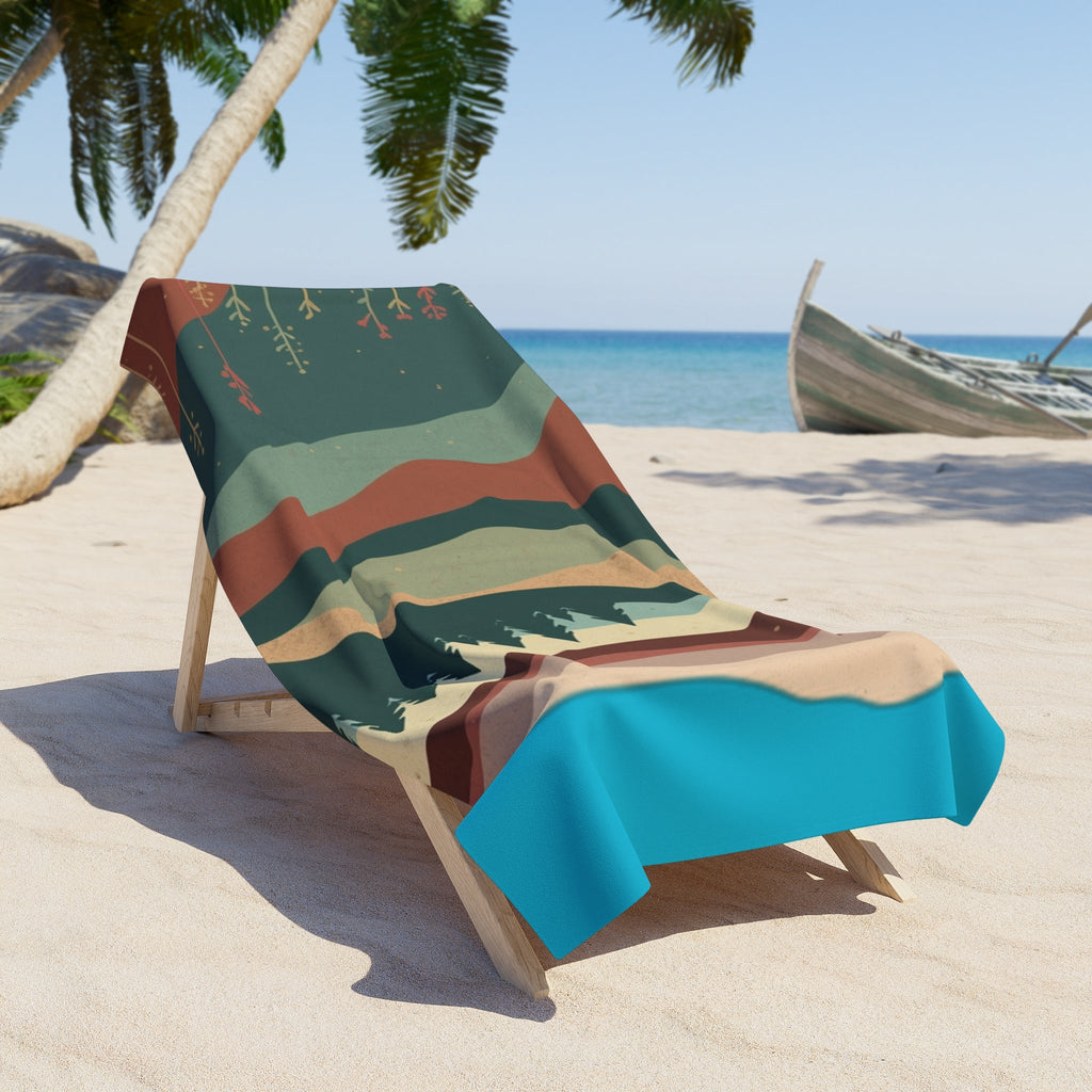 Retro Coastal Landscape Beach Towel —Native River Print
