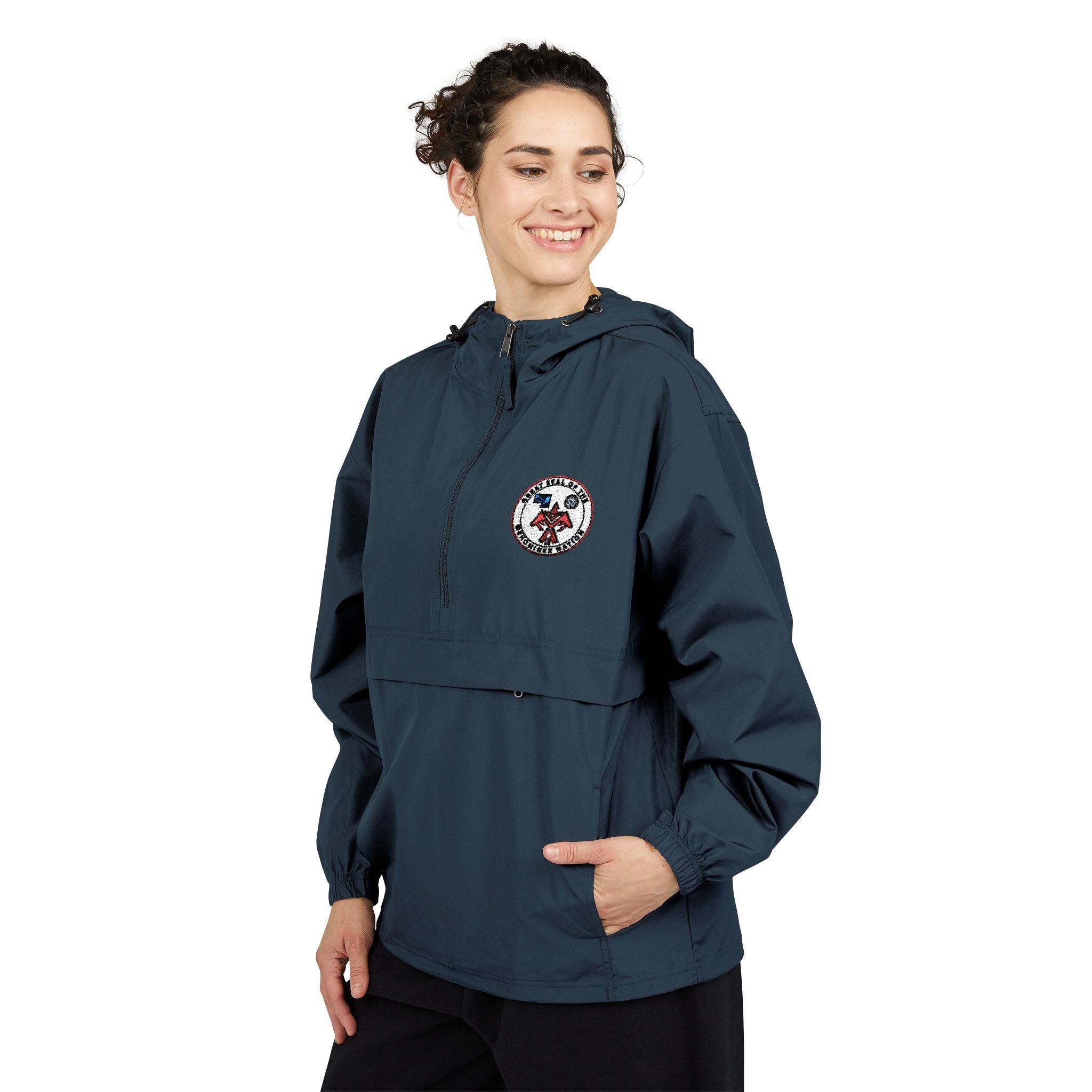 Packable Anorak Jacket — Yellow Windbreaker with Floral Patch