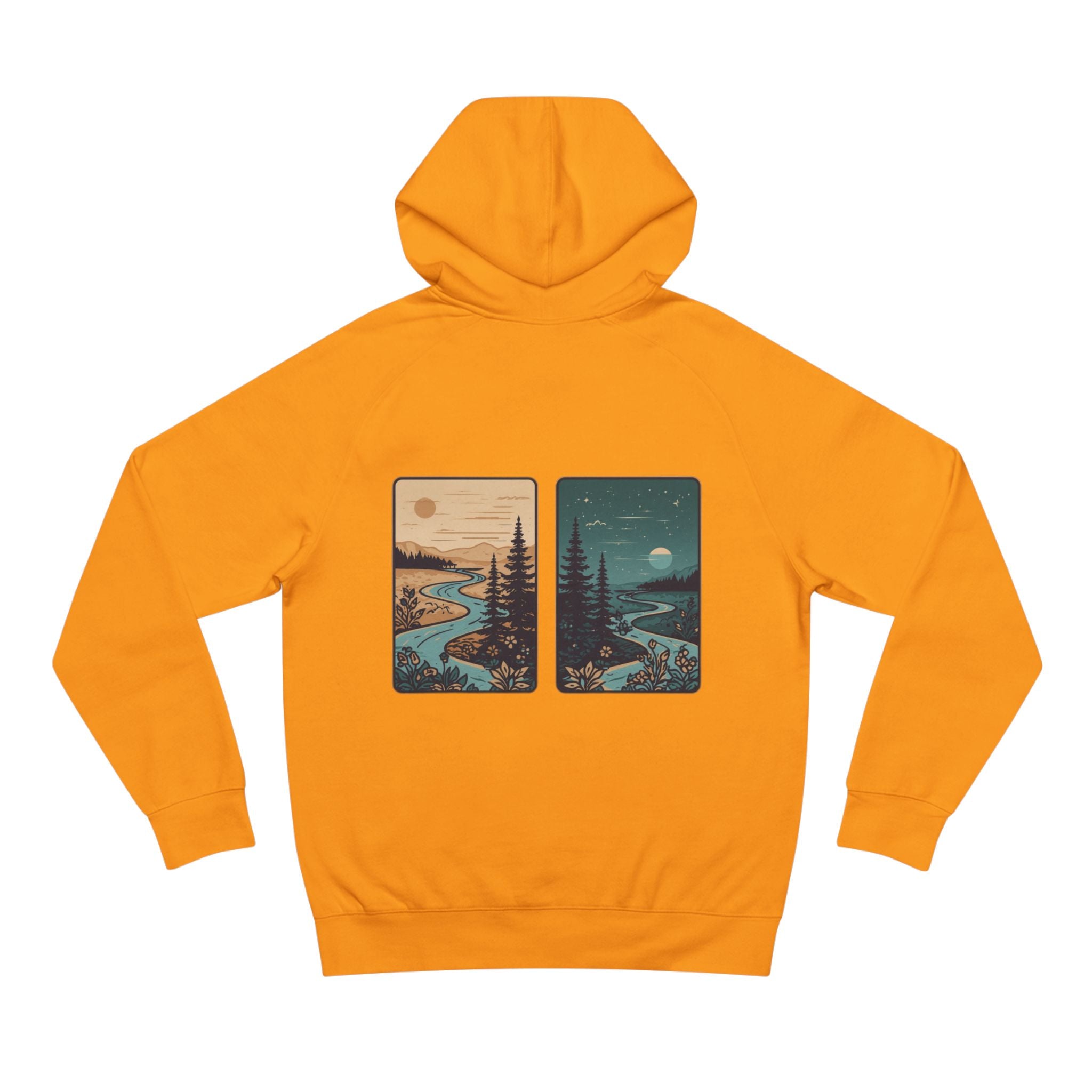 Minimalist Nature Hoodie — Scenic Day & Night River Graphic