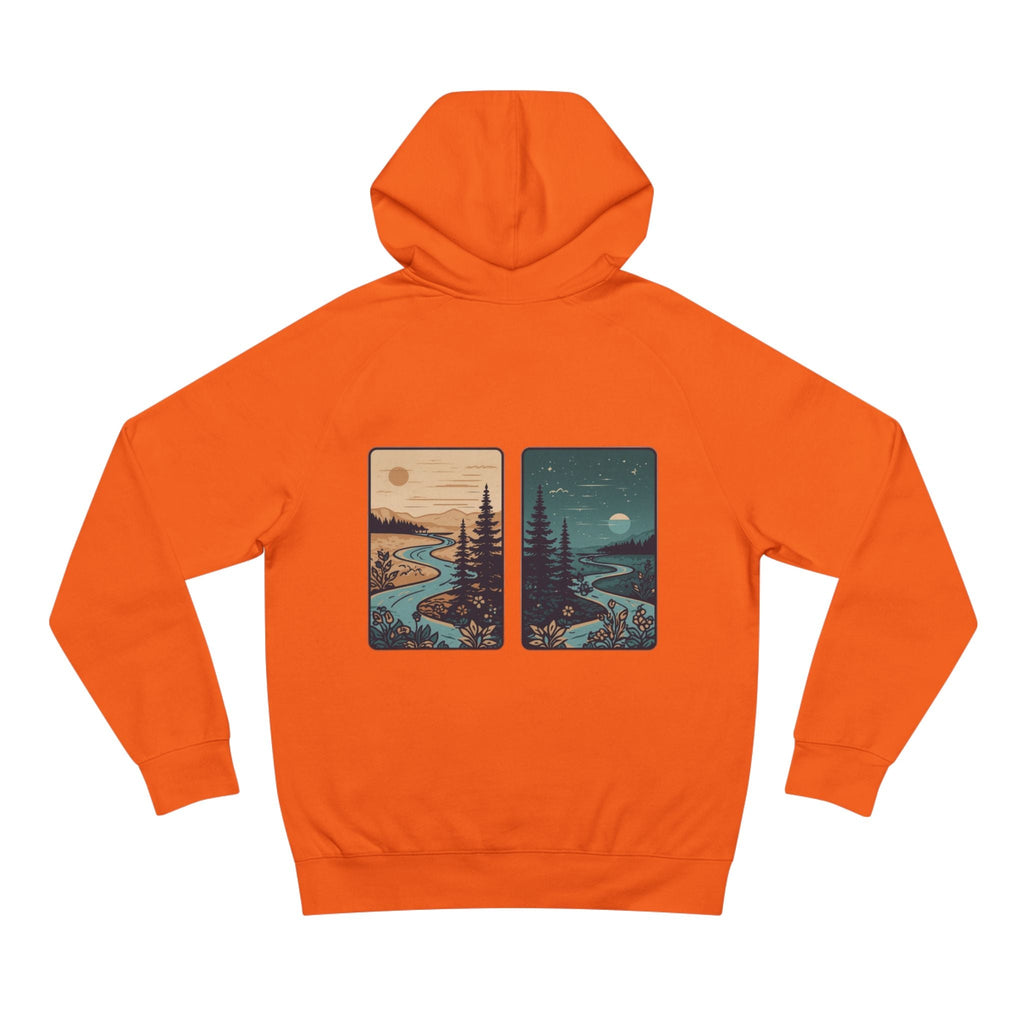 Minimalist Nature Hoodie — Scenic Day & Night River Graphic