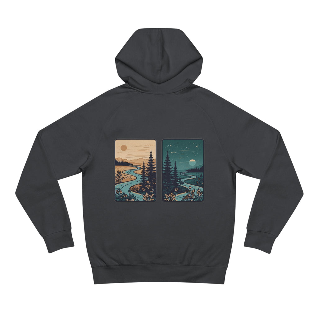 Minimalist Nature Hoodie — Scenic Day & Night River Graphic