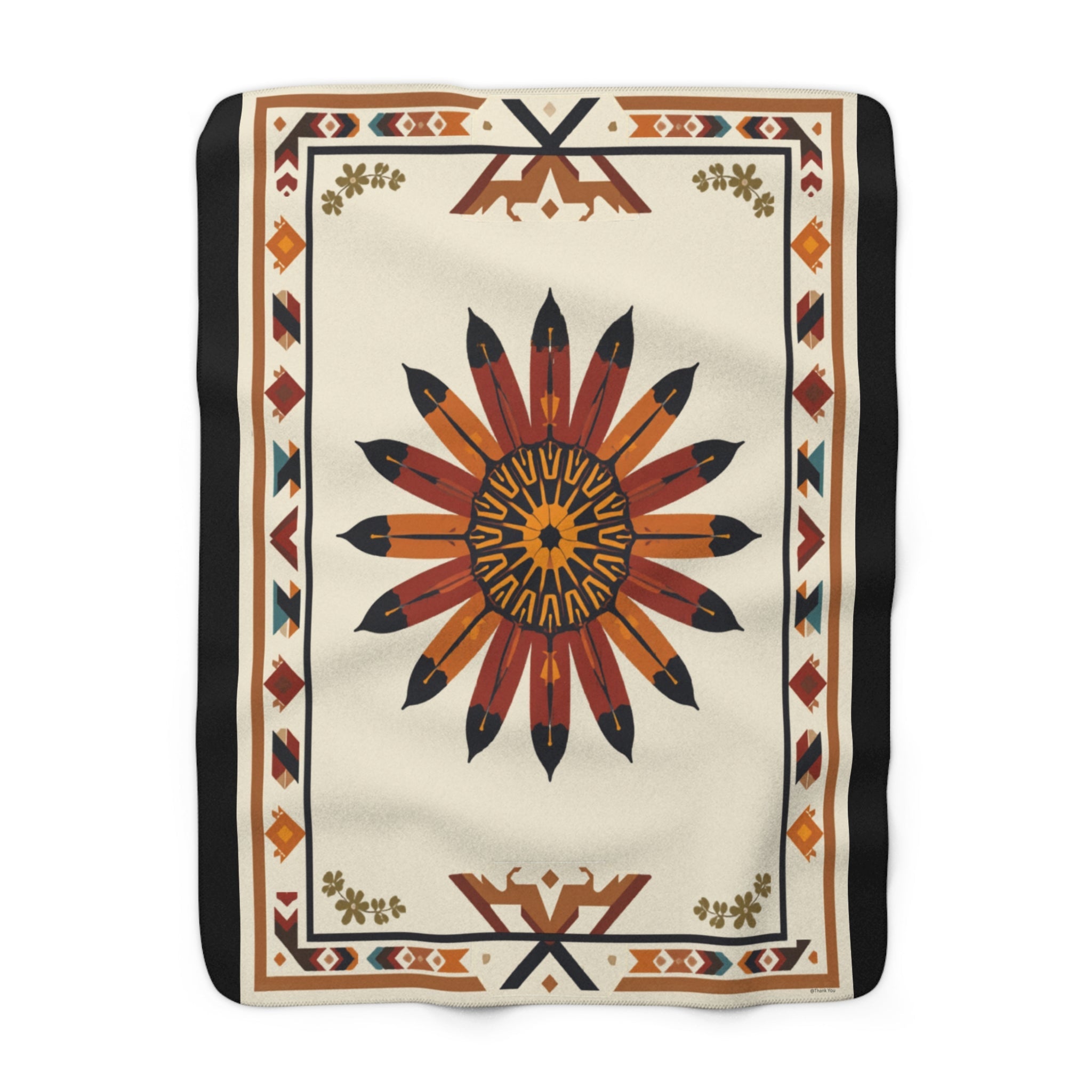 Southwestern Sunburst Sherpa Blanket — Boho Navajo Fleece Throw