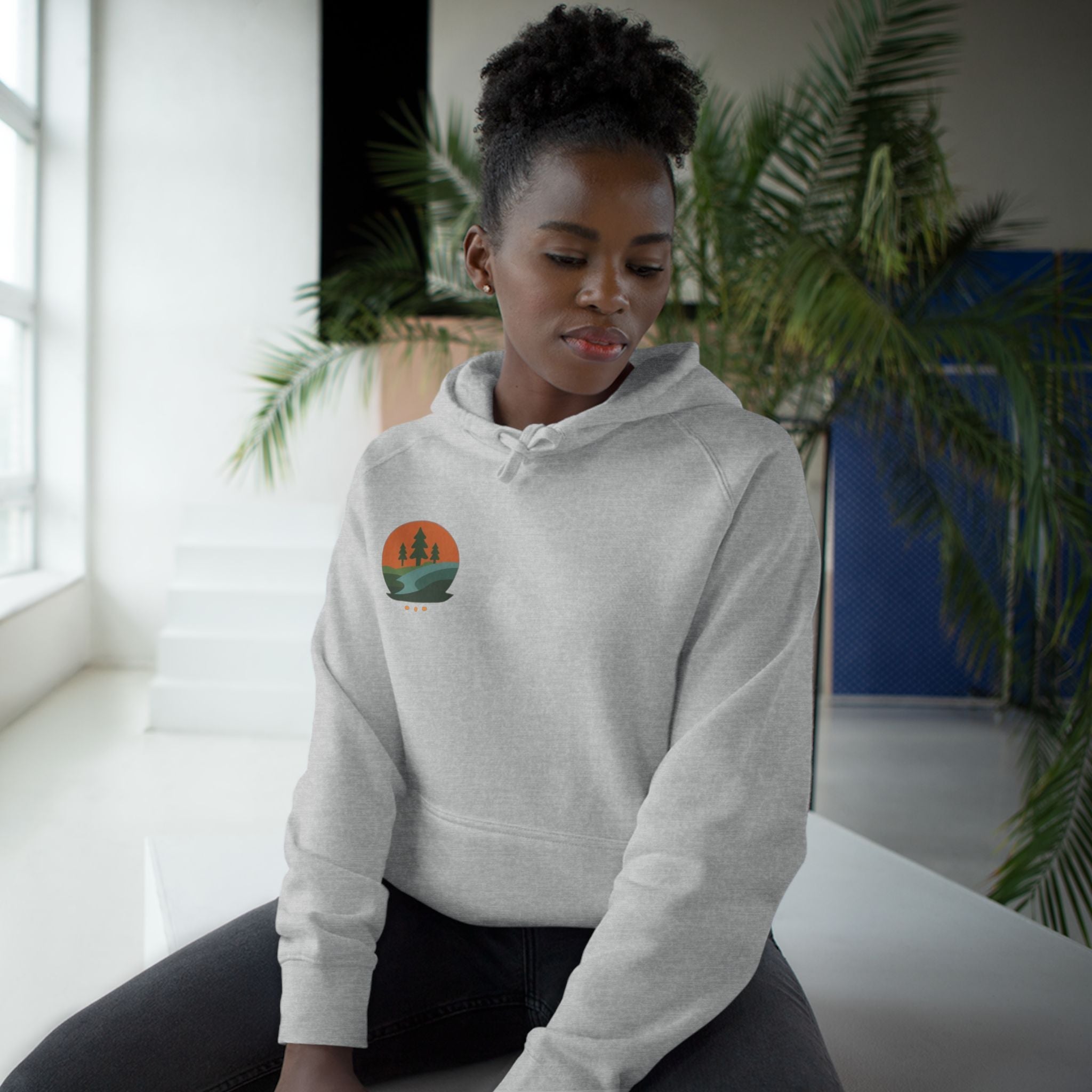 Minimalist Nature Hoodie — Scenic Day & Night River Graphic