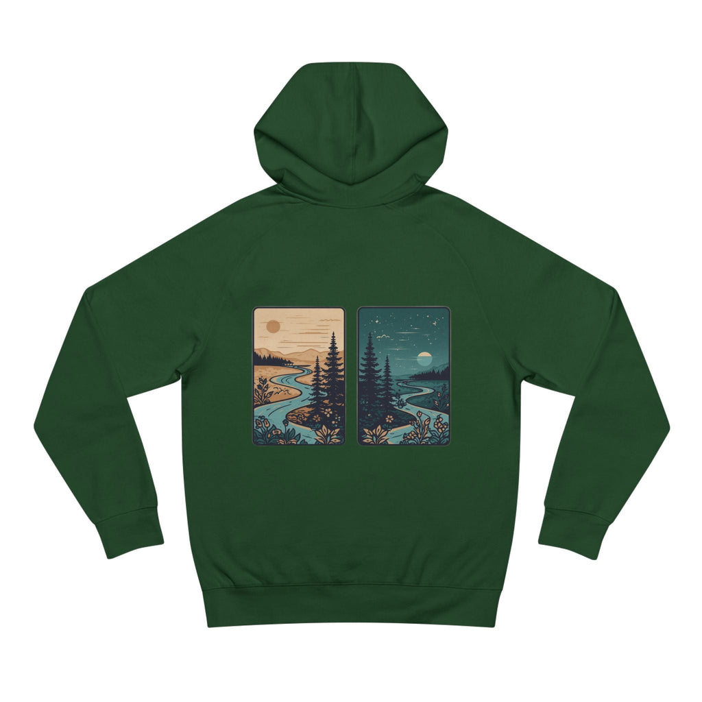 Minimalist Nature Hoodie — Scenic Day & Night River Graphic