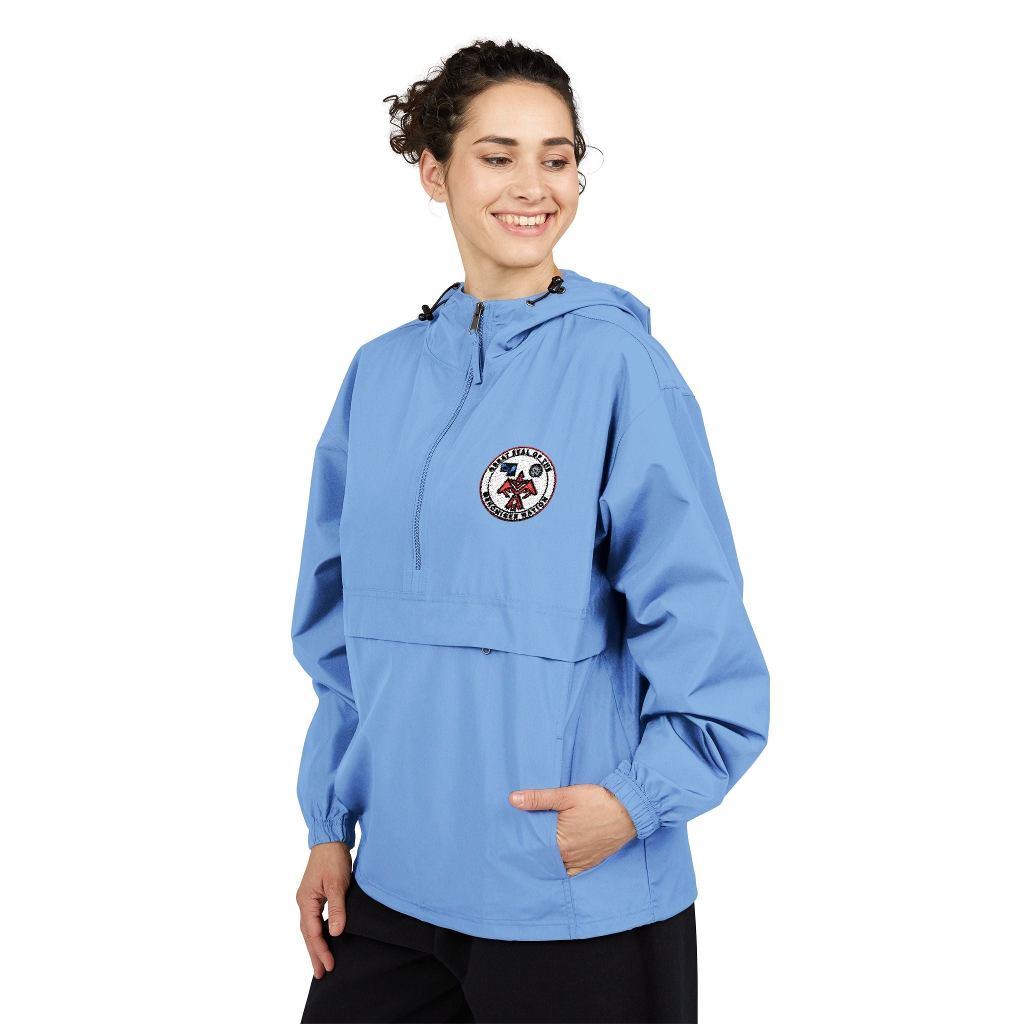 Packable Anorak Jacket — Yellow Windbreaker with Floral Patch