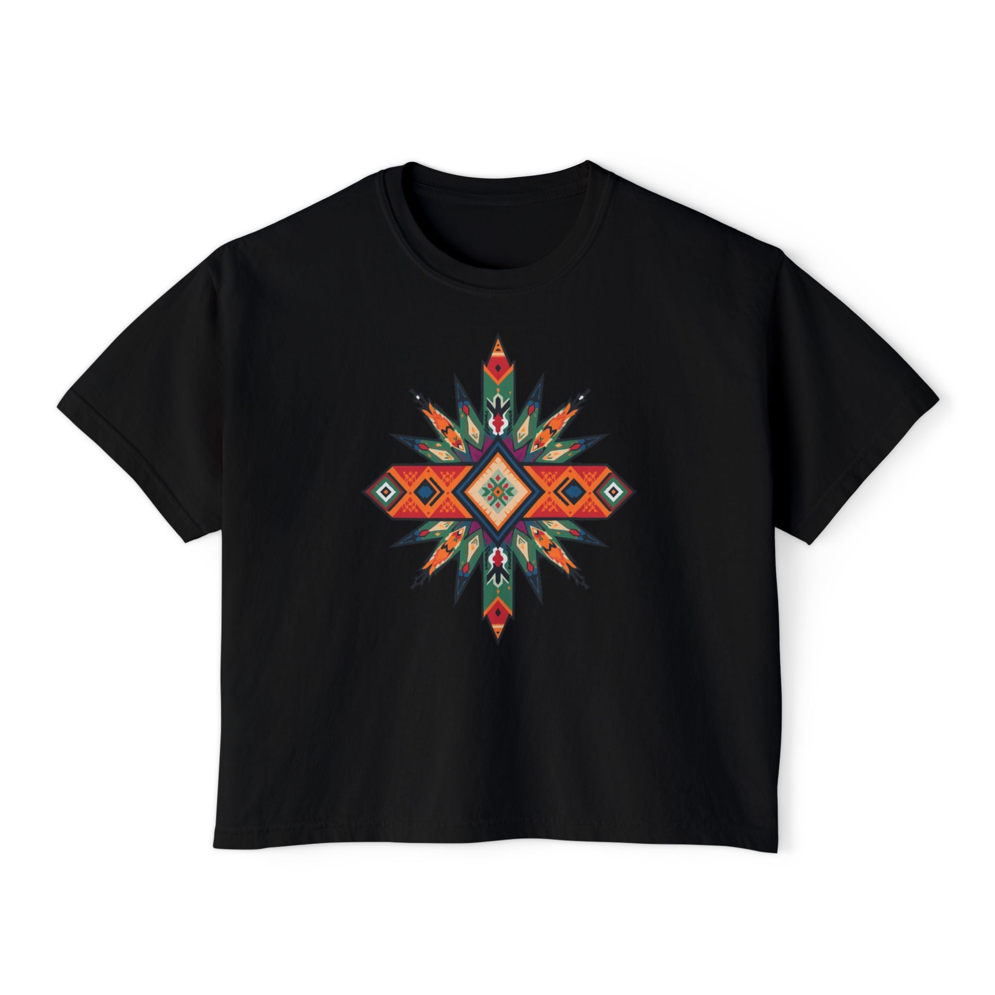 Women's Boxy Tee – Tribal Geometric Graphic
