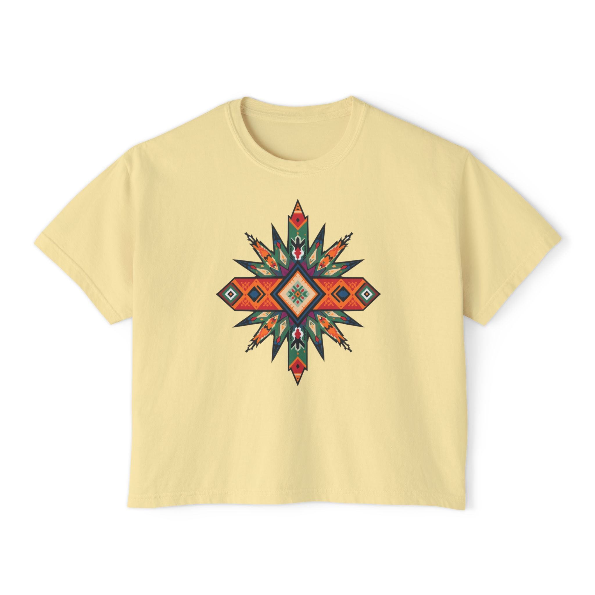 Women's Boxy Tee – Tribal Geometric Graphic
