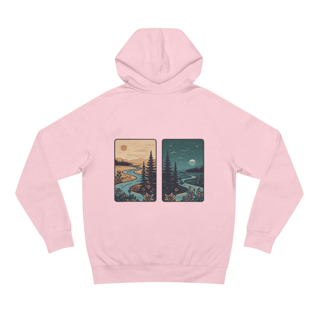 Minimalist Nature Hoodie — Scenic Day & Night River Graphic