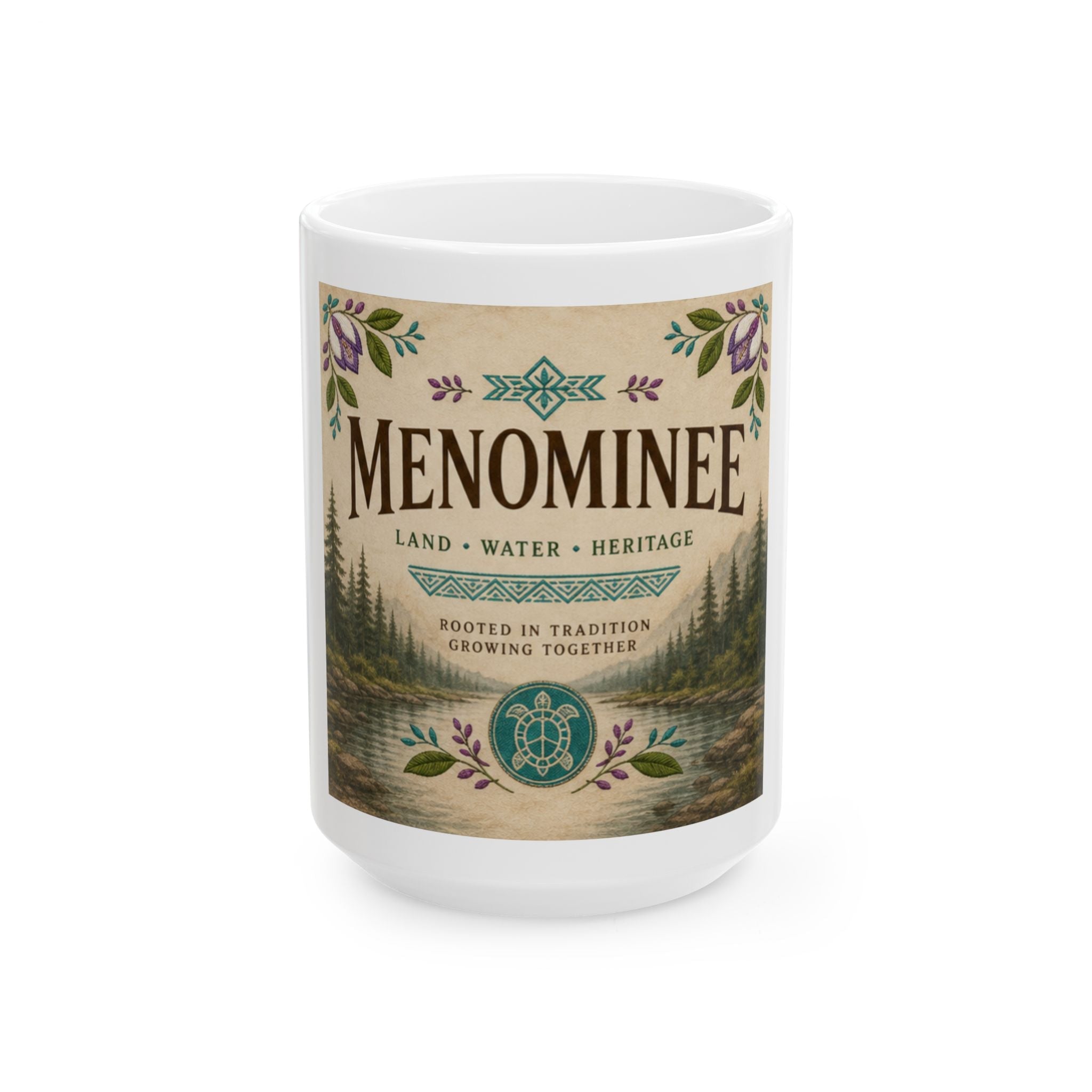 Menominee Heritage Ceramic Mug — Land • Water • Heritage 11oz/15oz