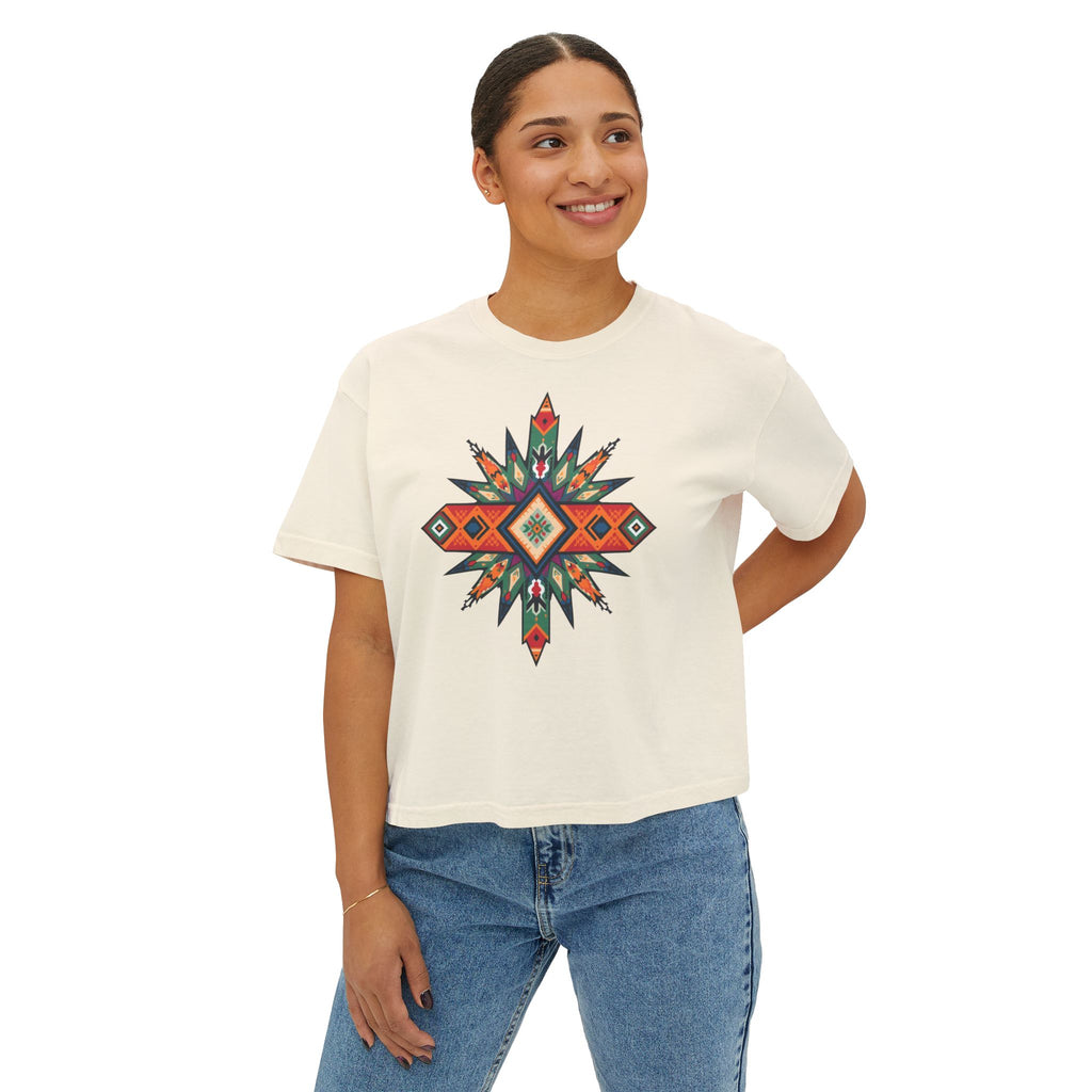 Women's Boxy Tee – Tribal Geometric Graphic