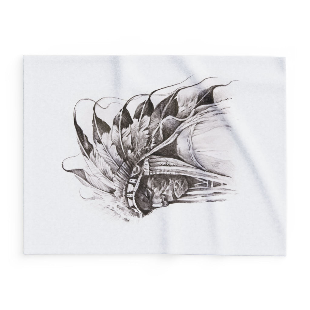 Native Chief Sketch Fleece Blanket — Monochrome Headdress Throw