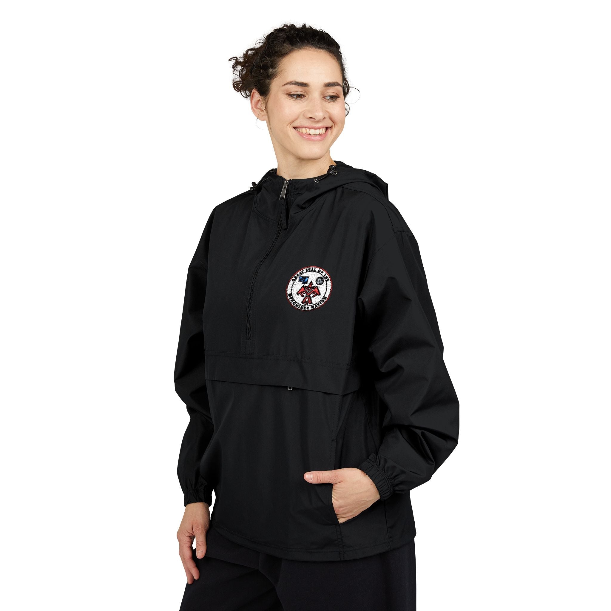 Packable Anorak Jacket — Yellow Windbreaker with Floral Patch