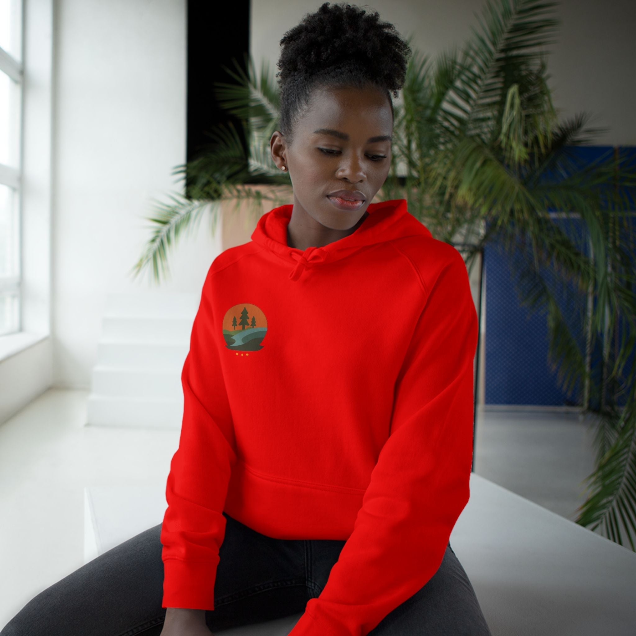 Minimalist Nature Hoodie — Scenic Day & Night River Graphic