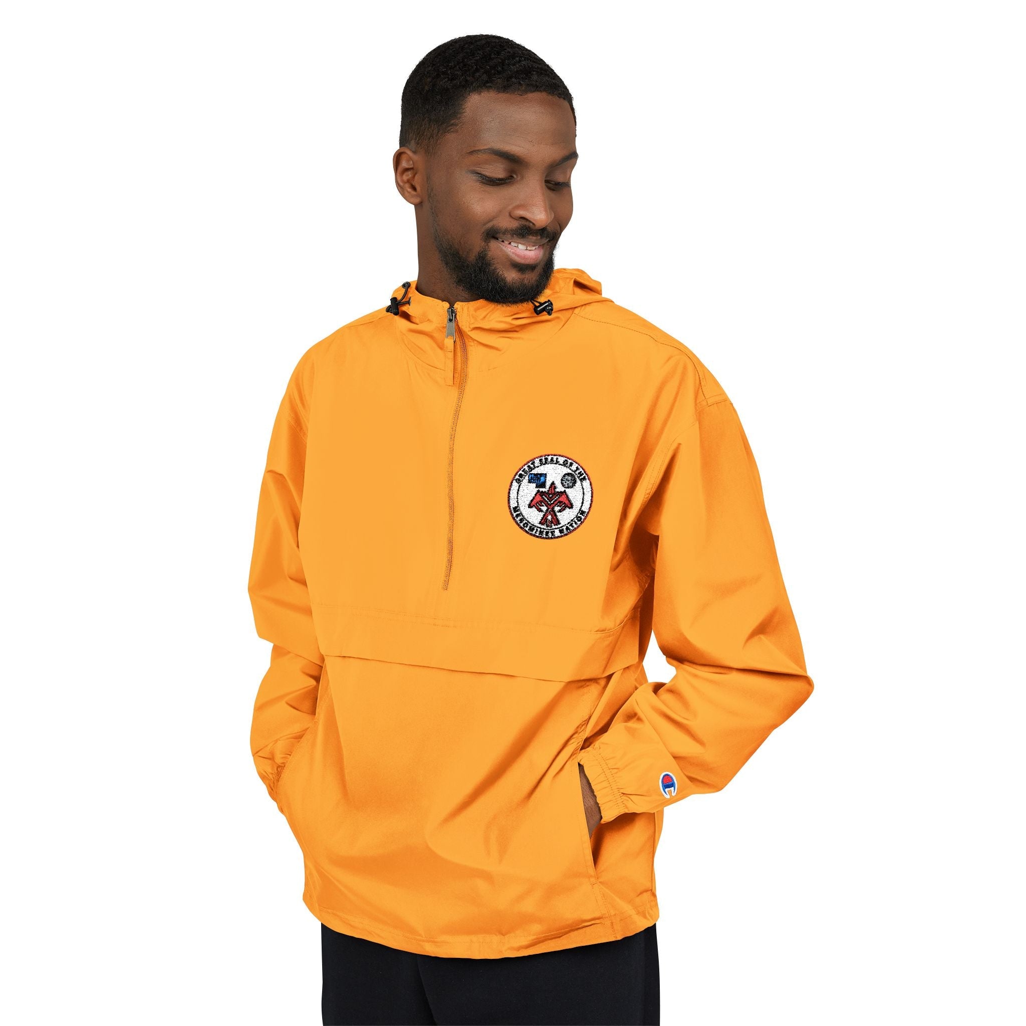 Packable Anorak Jacket — Yellow Windbreaker with Floral Patch