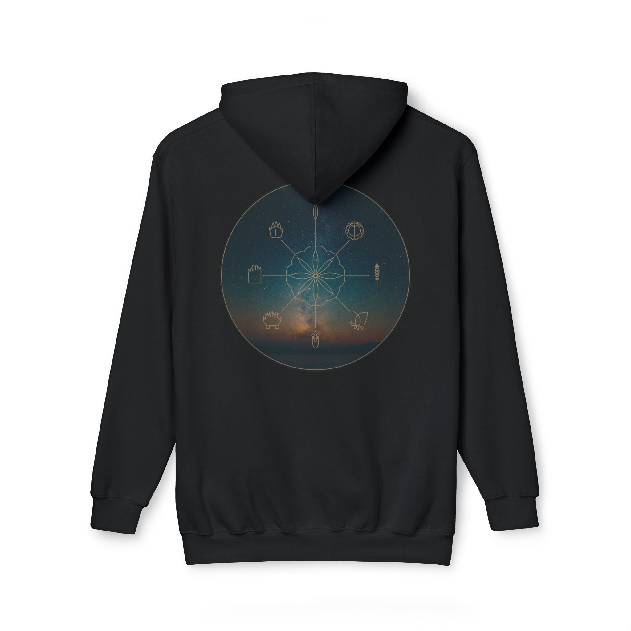 Tribal Thread Co. Graphic Hoodie — Geometric Spiritual Symbol Back Print