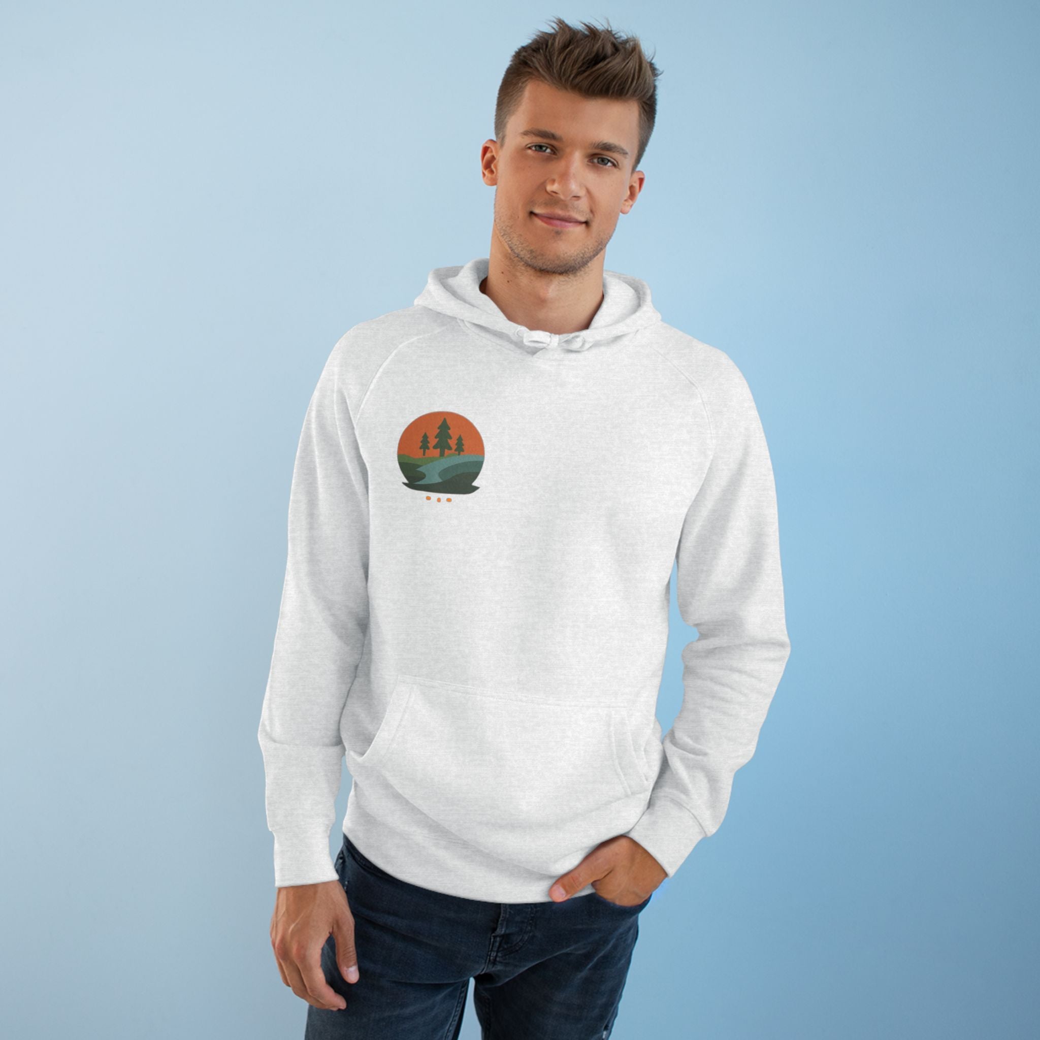 Minimalist Nature Hoodie — Scenic Day & Night River Graphic