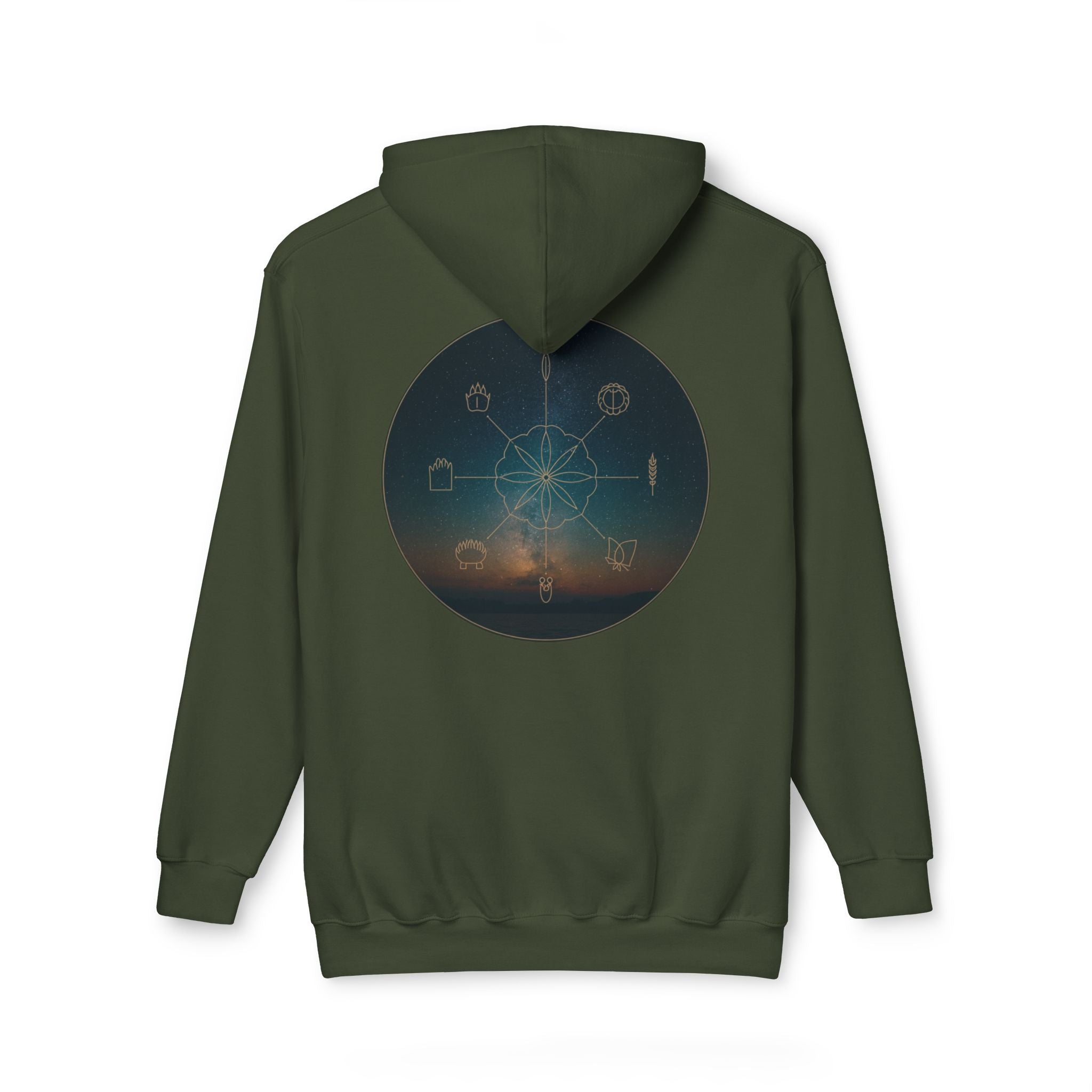 Tribal Thread Co. Graphic Hoodie — Geometric Spiritual Symbol Back Print