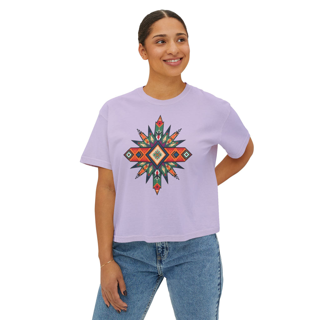 Women's Boxy Tee – Tribal Geometric Graphic