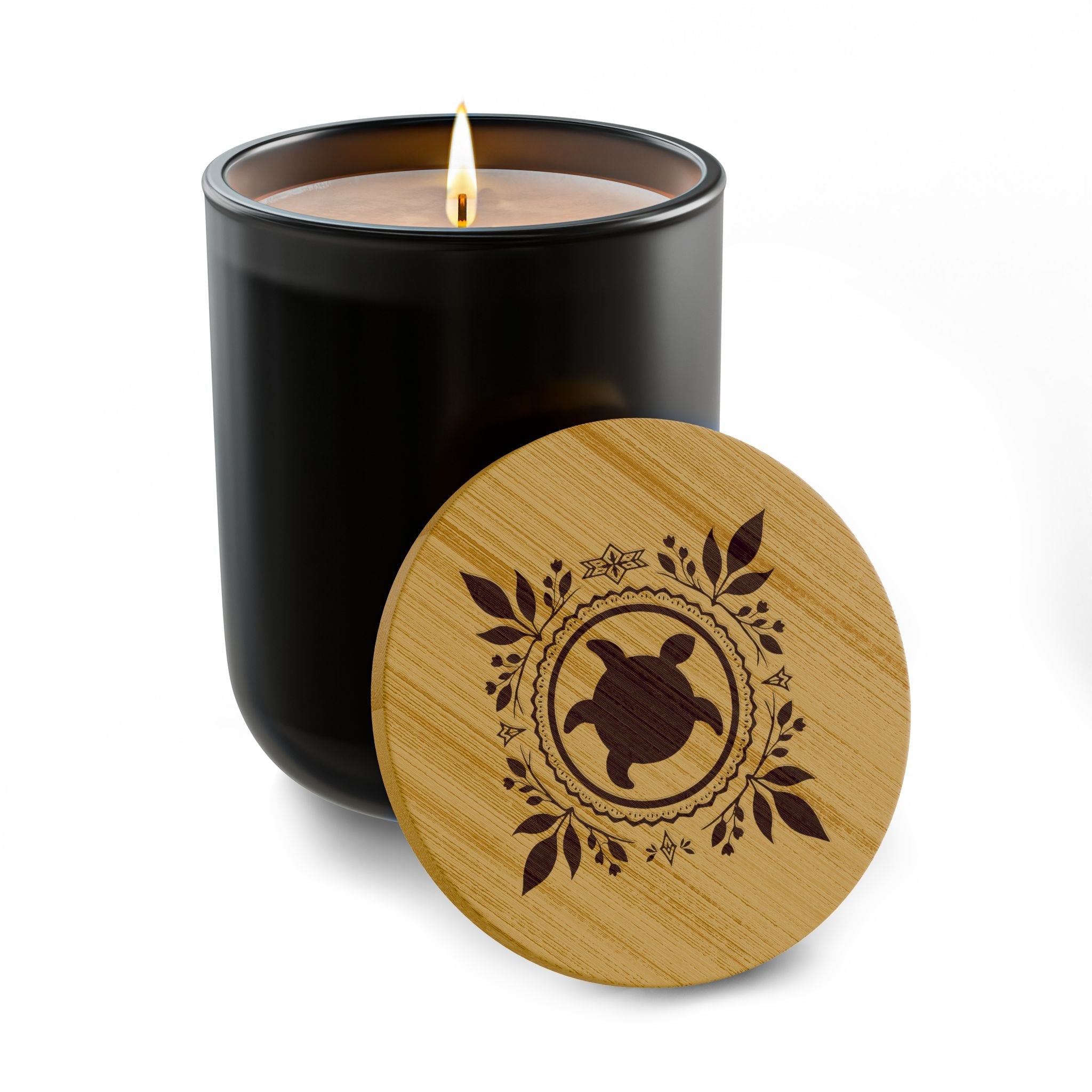 Engraved Scented Soy Candle — 14oz Bamboo Lid with Native Turtle Design