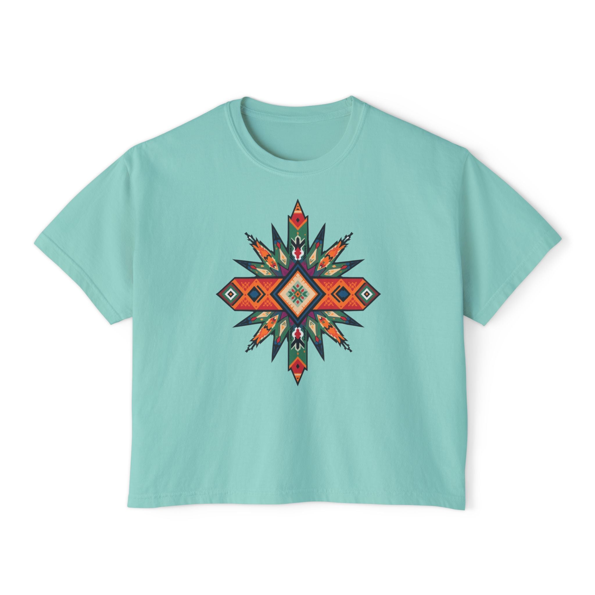 Women's Boxy Tee – Tribal Geometric Graphic