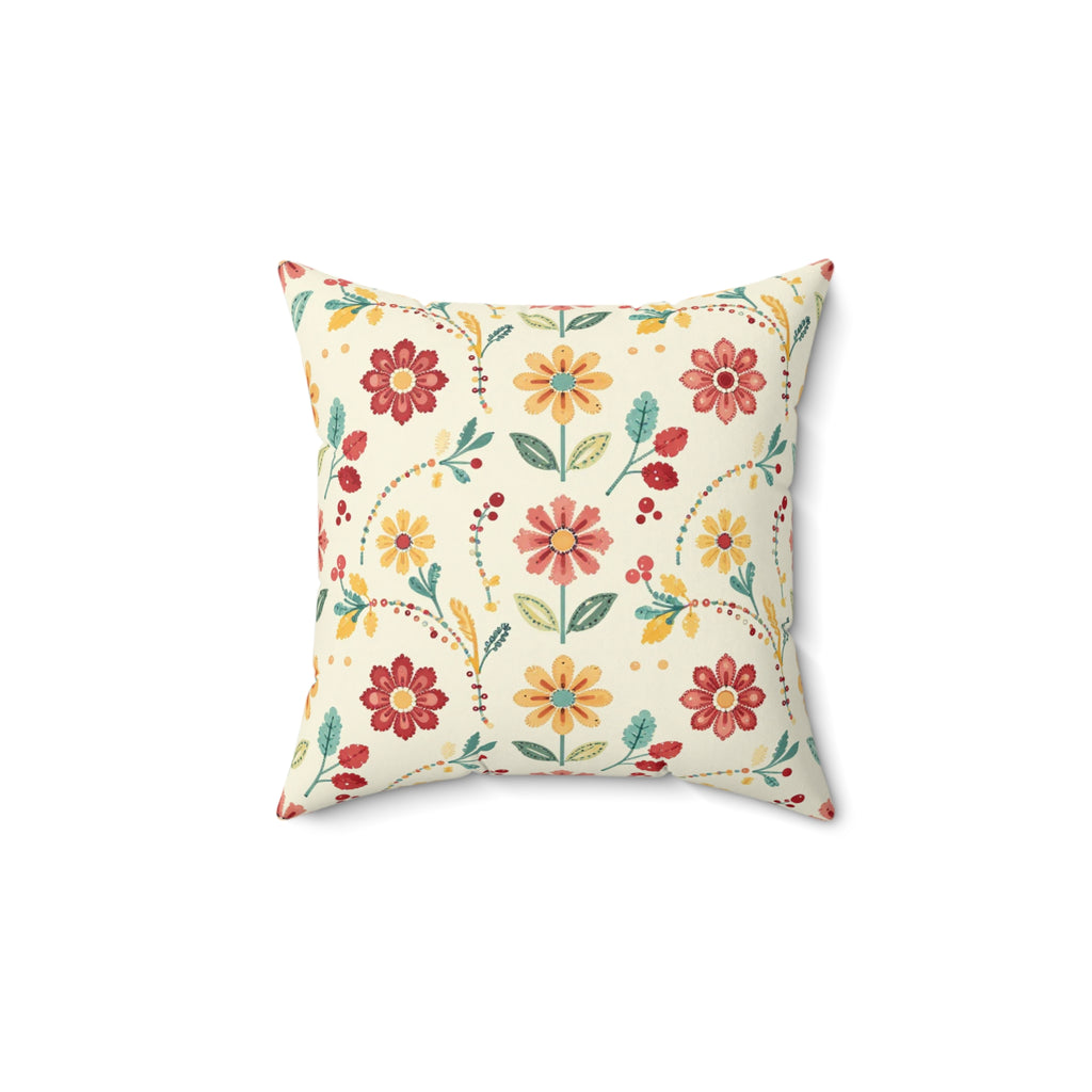 Beadwork Inspired Flower Pattern Throw Pillow