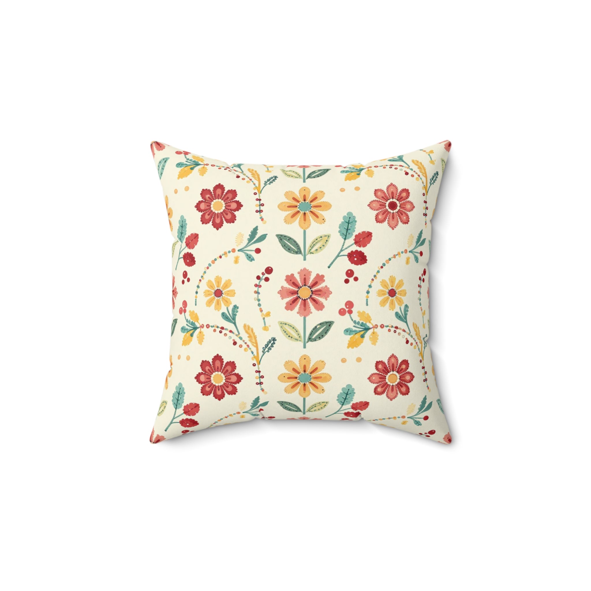 Beadwork Inspired Flower Pattern Throw Pillow