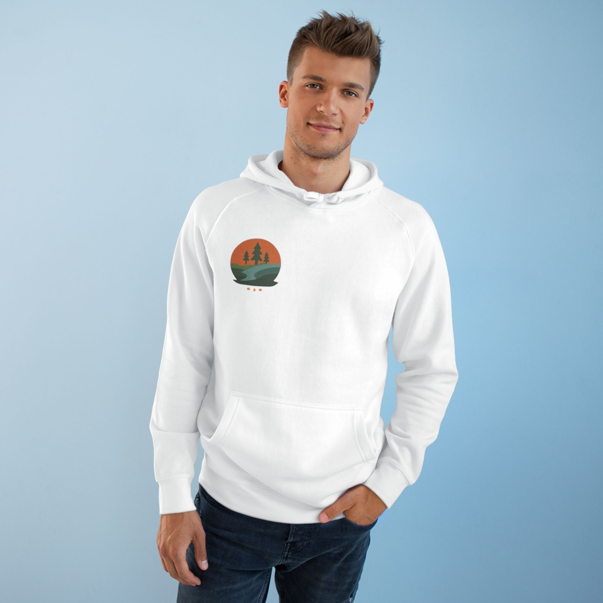 Minimalist Nature Hoodie — Scenic Day & Night River Graphic