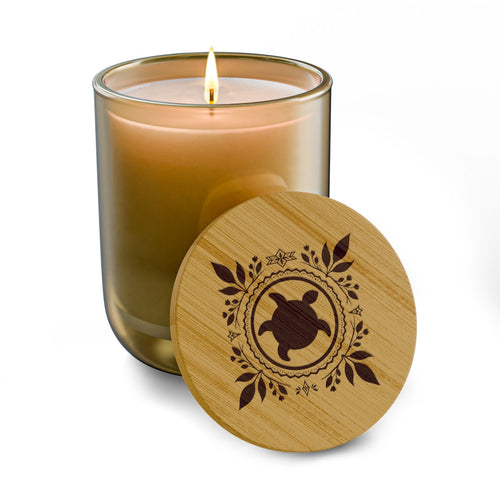 Engraved Scented Soy Candle — 14oz Bamboo Lid with Native Turtle Design