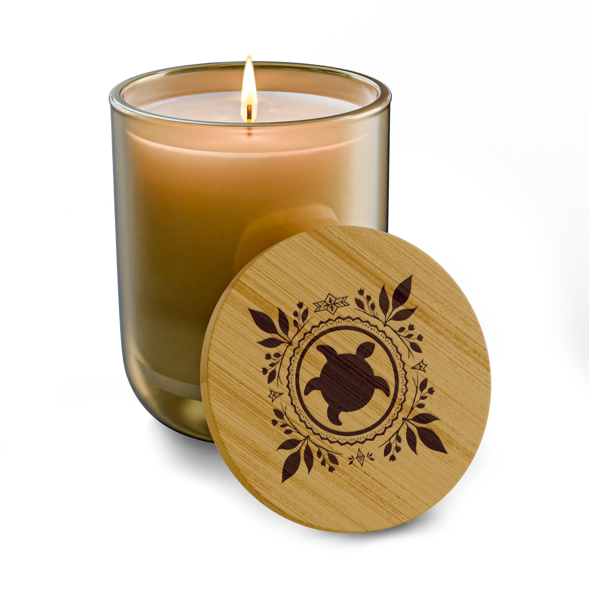 Engraved Scented Soy Candle — 14oz Bamboo Lid with Native Turtle Design