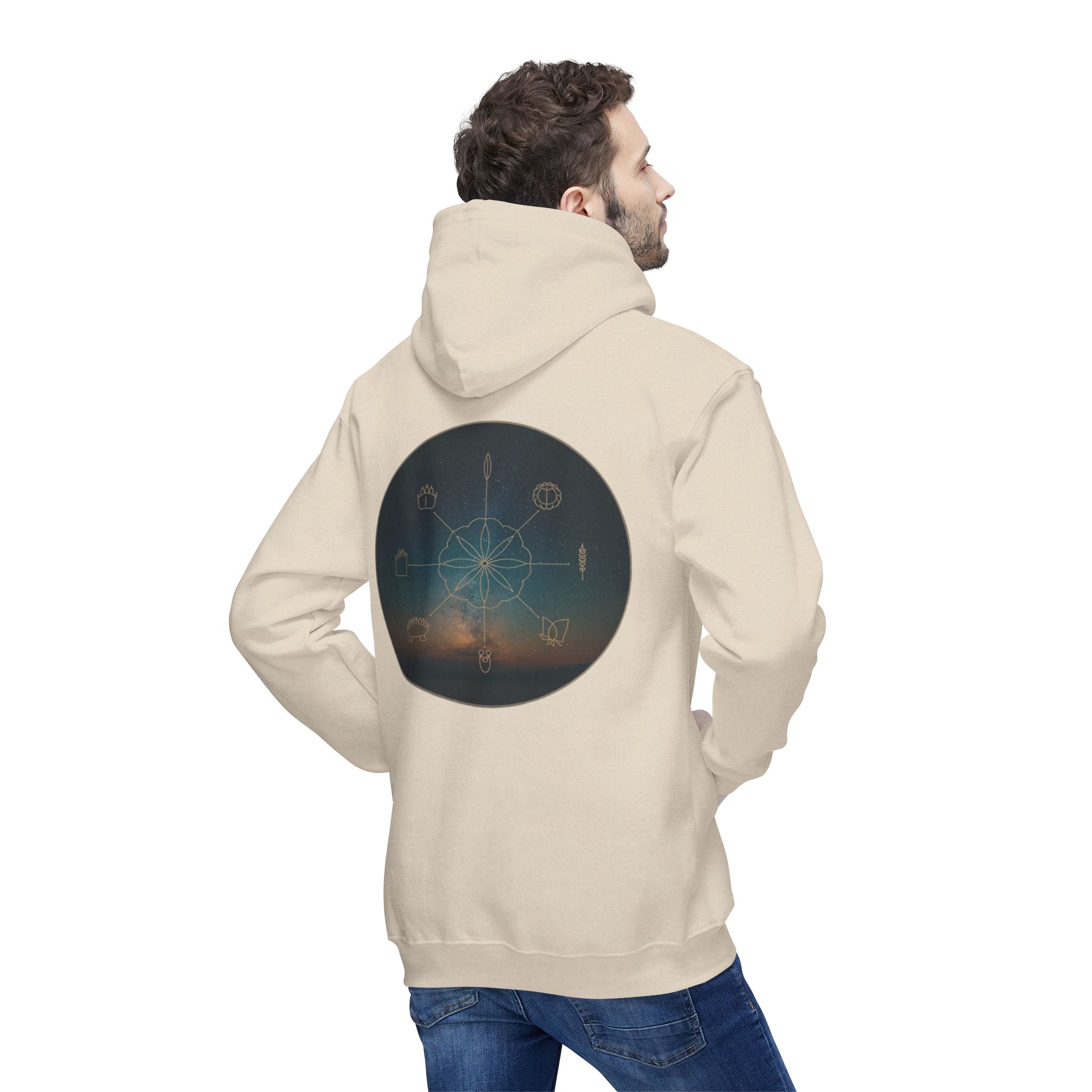 Tribal Thread Co. Graphic Hoodie — Geometric Spiritual Symbol Back Print