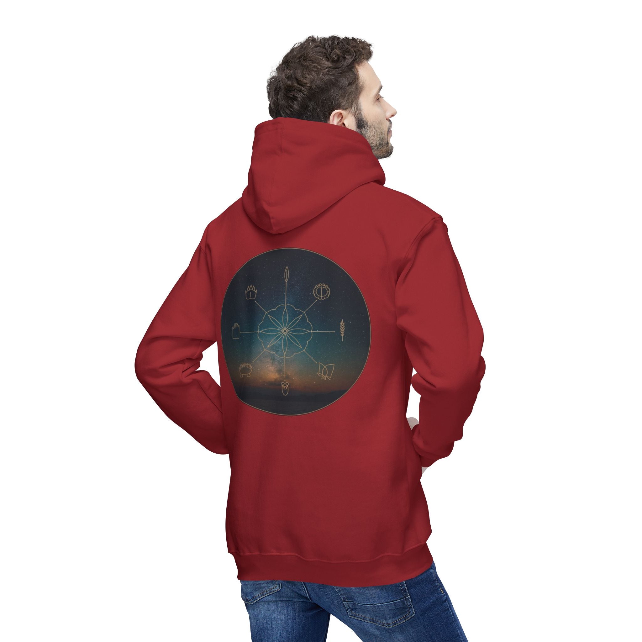 Tribal Thread Co. Graphic Hoodie — Geometric Spiritual Symbol Back Print