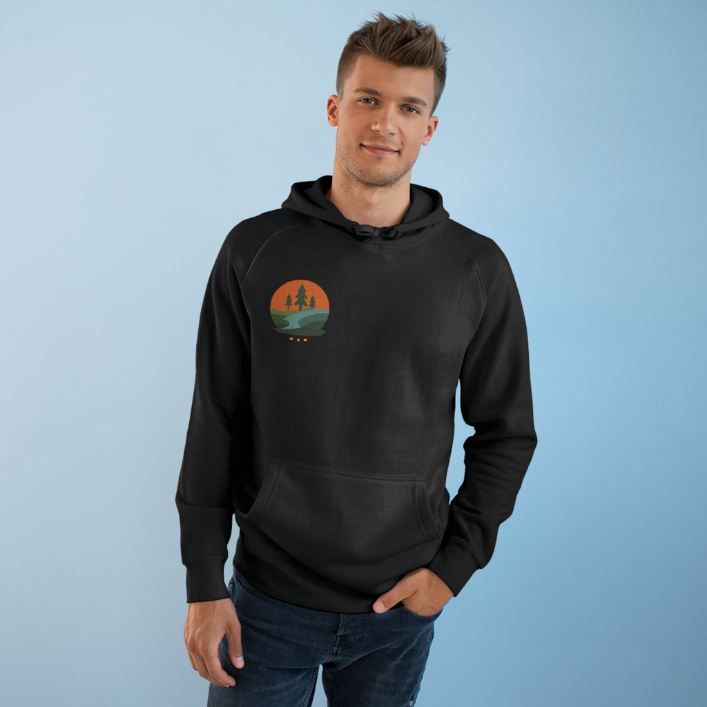 Minimalist Nature Hoodie — Scenic Day & Night River Graphic