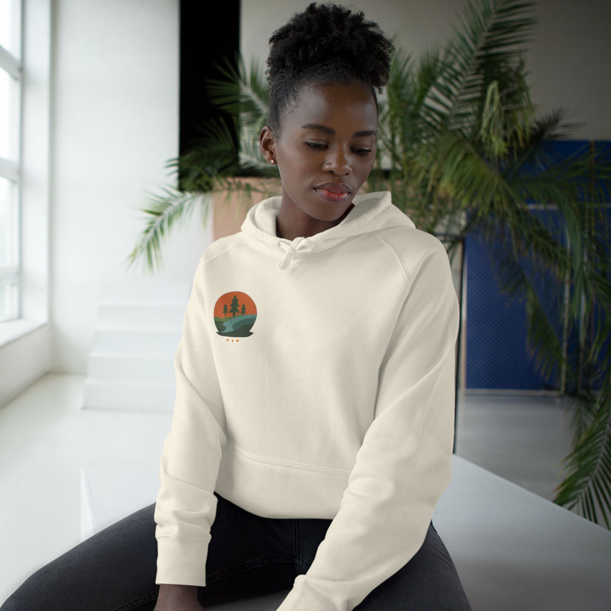 Minimalist Nature Hoodie — Scenic Day & Night River Graphic