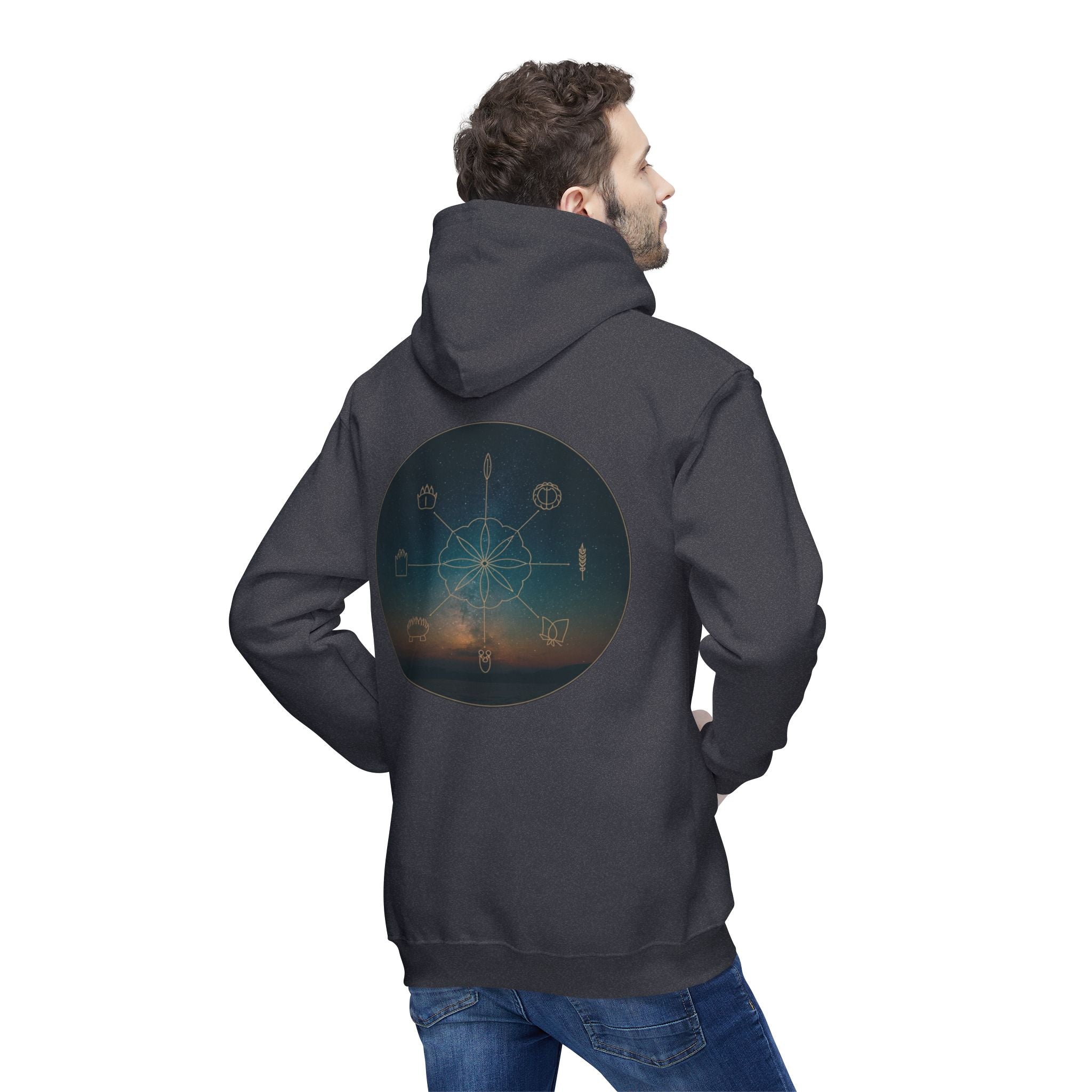 Tribal Thread Co. Graphic Hoodie — Geometric Spiritual Symbol Back Print