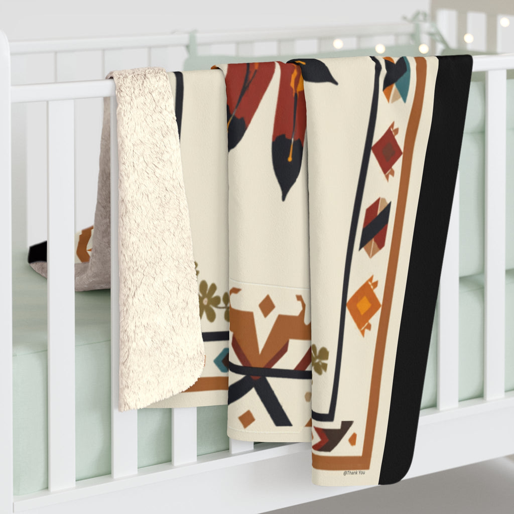 Southwestern Sunburst Sherpa Blanket — Boho Navajo Fleece Throw