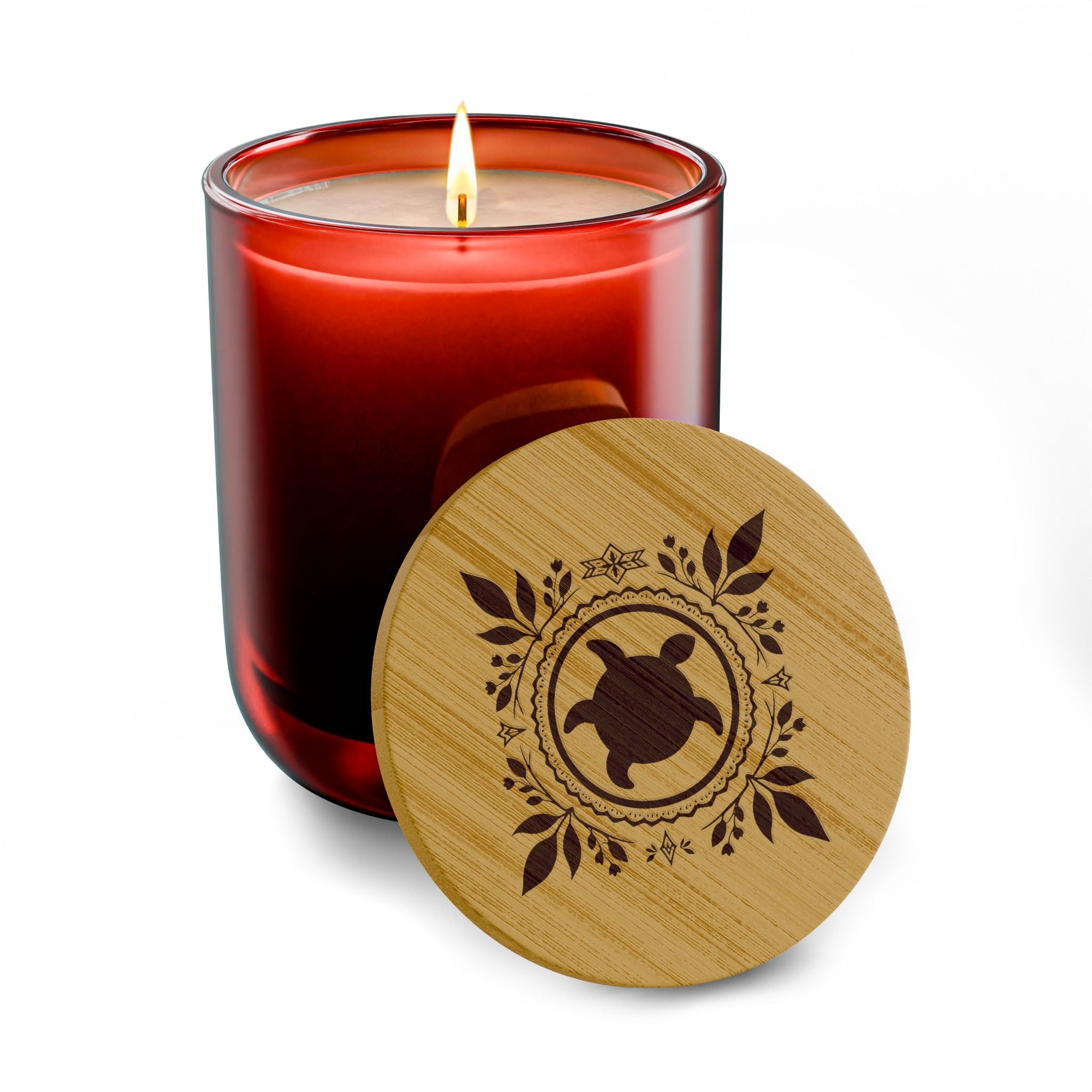 Engraved Scented Soy Candle — 14oz Bamboo Lid with Native Turtle Design