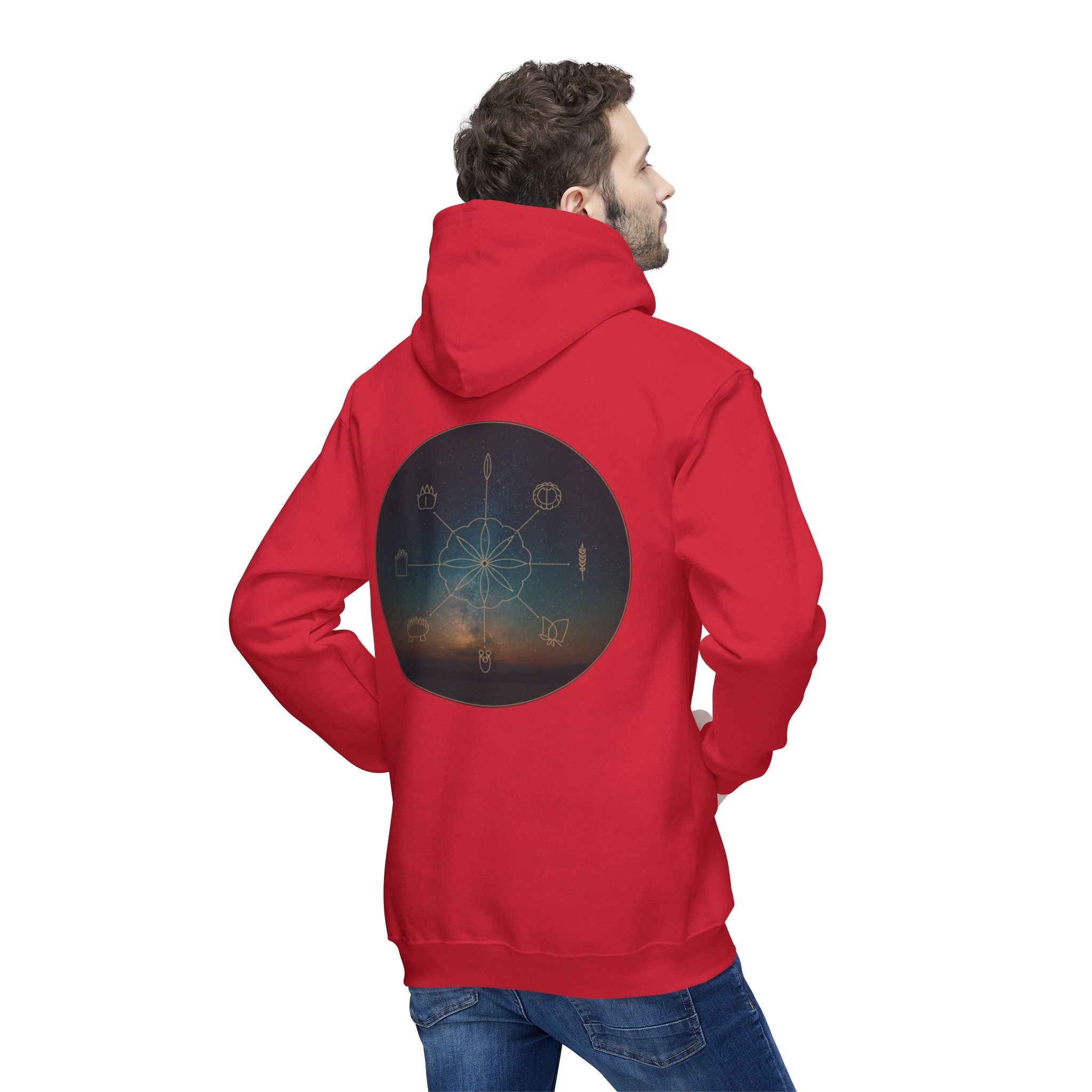 Tribal Thread Co. Graphic Hoodie — Geometric Spiritual Symbol Back Print