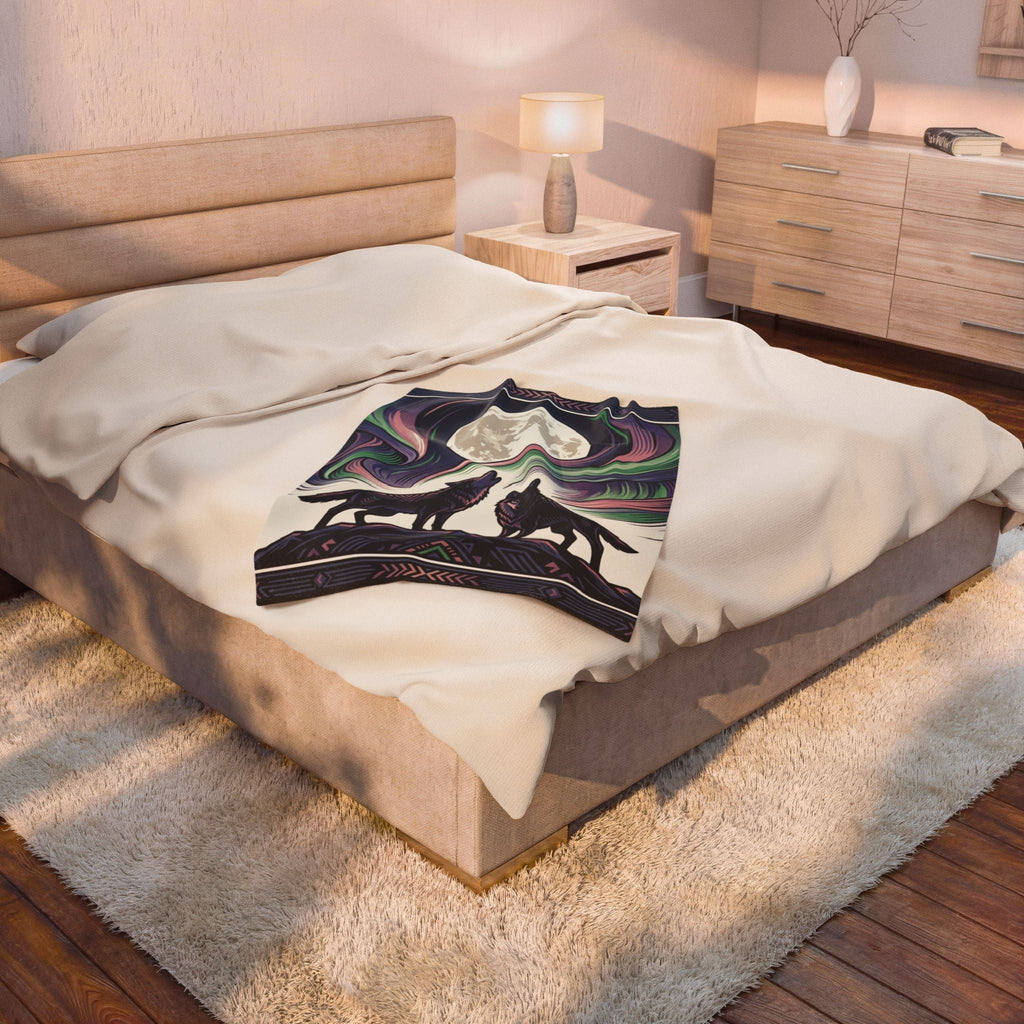 Wolf & Northern Lights—Velveteen Blanket