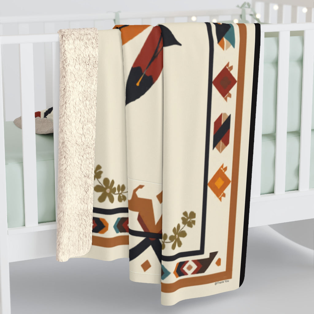 Southwestern Sunburst Sherpa Blanket — Boho Navajo Fleece Throw