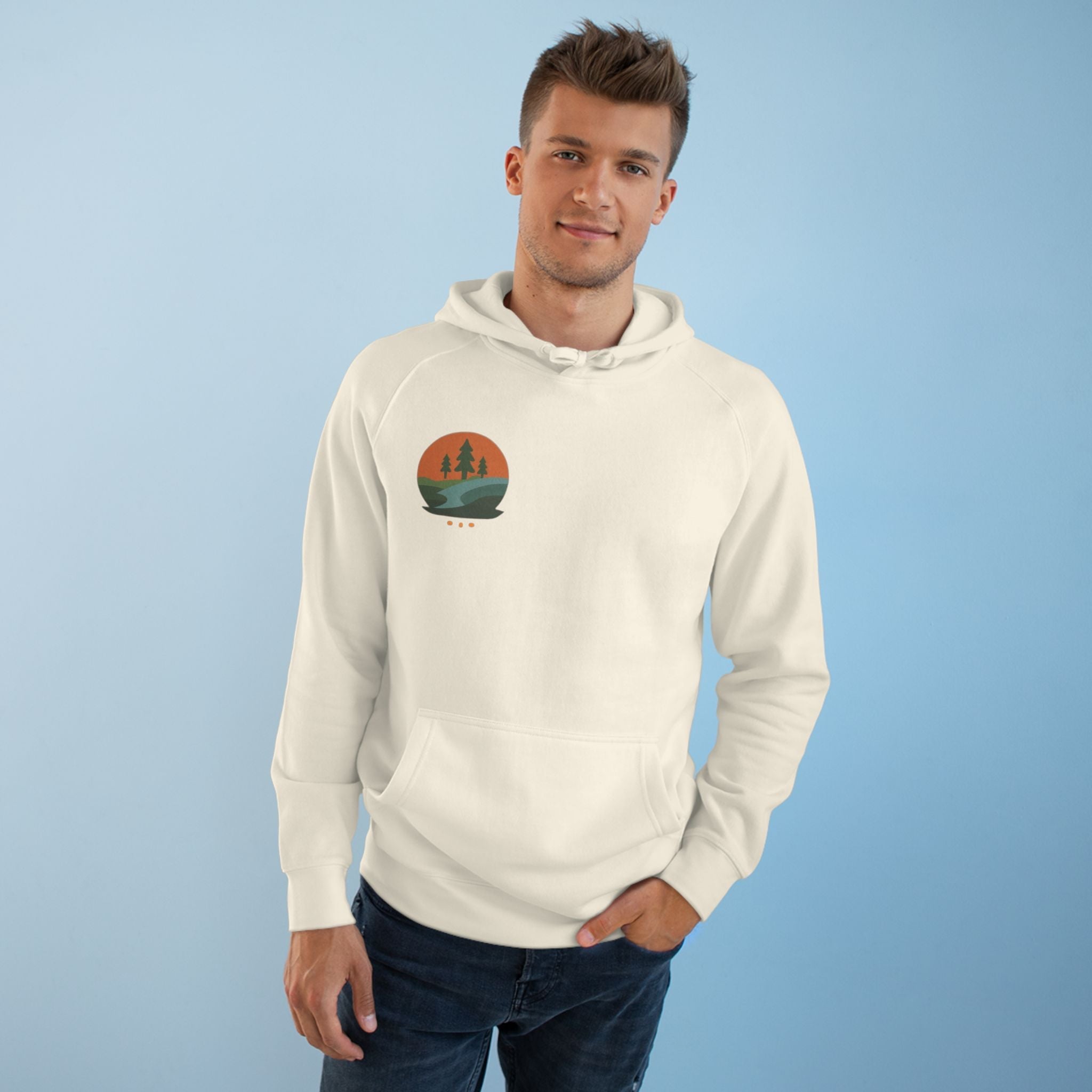 Minimalist Nature Hoodie — Scenic Day & Night River Graphic