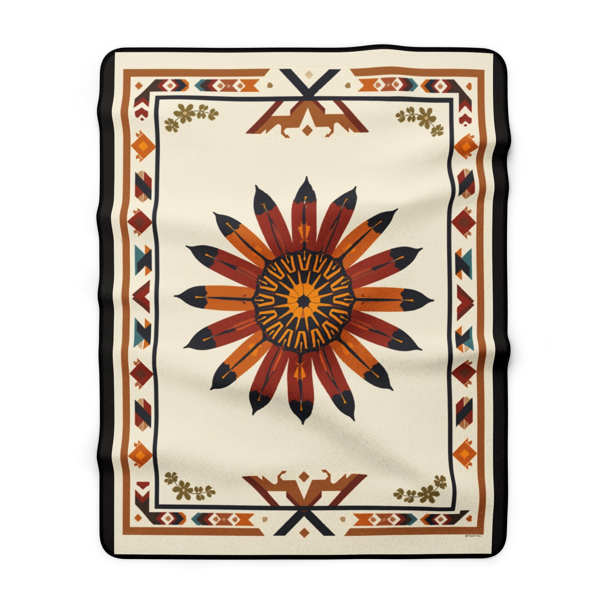 Southwestern Sunburst Sherpa Blanket — Boho Navajo Fleece Throw