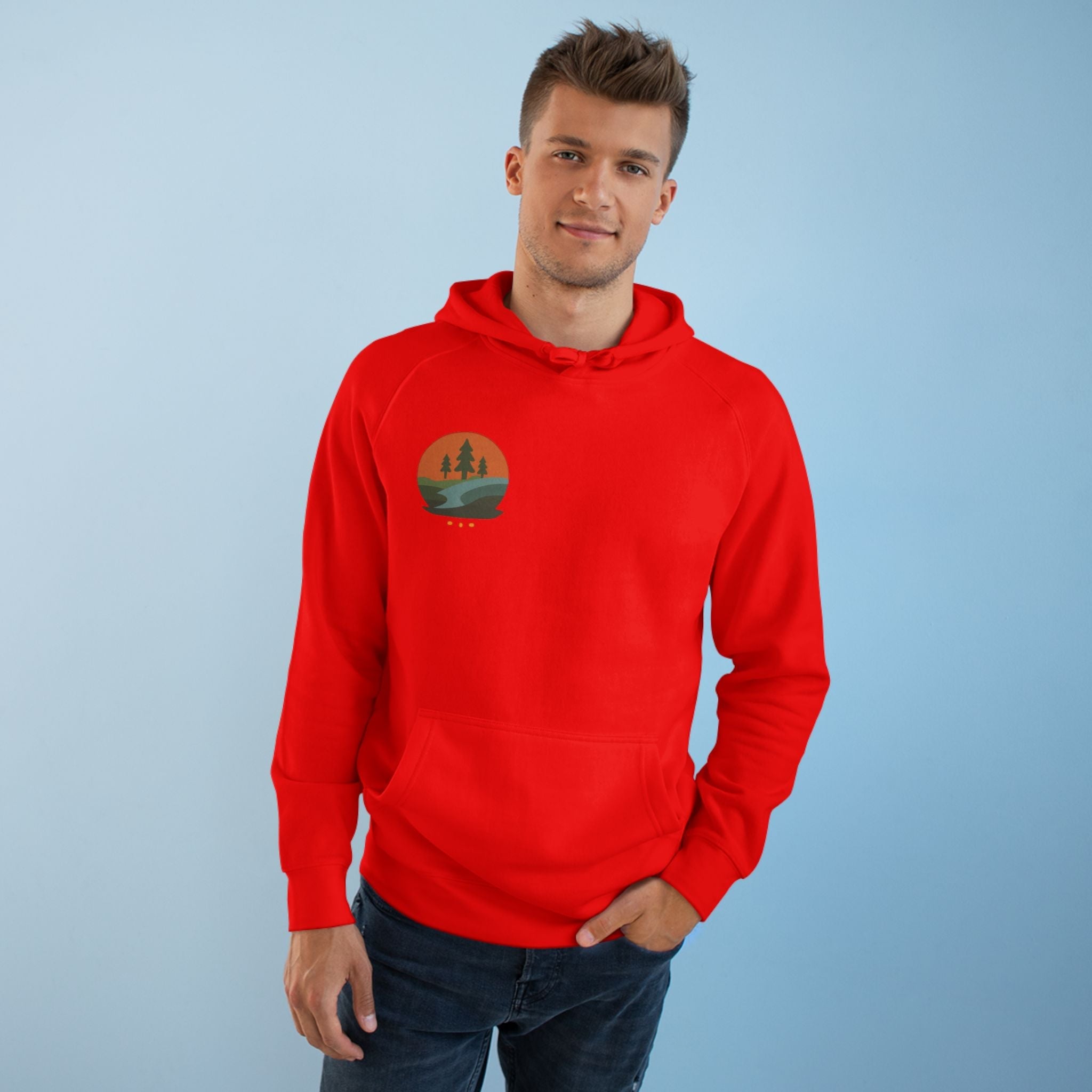 Minimalist Nature Hoodie — Scenic Day & Night River Graphic