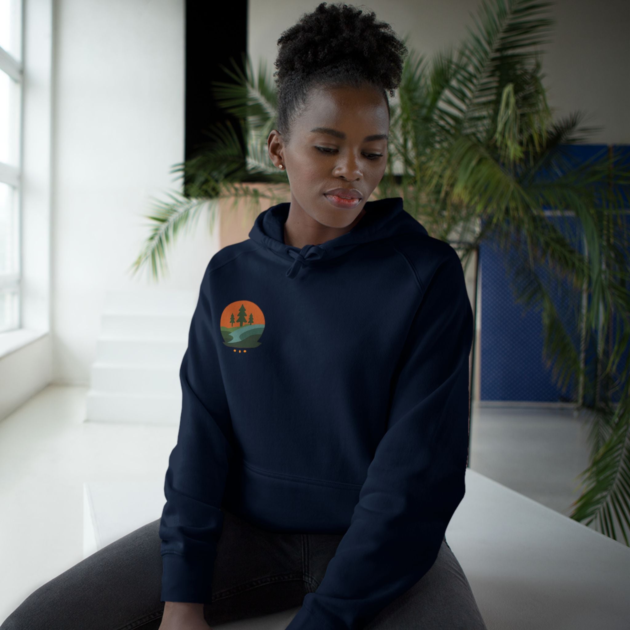 Minimalist Nature Hoodie — Scenic Day & Night River Graphic