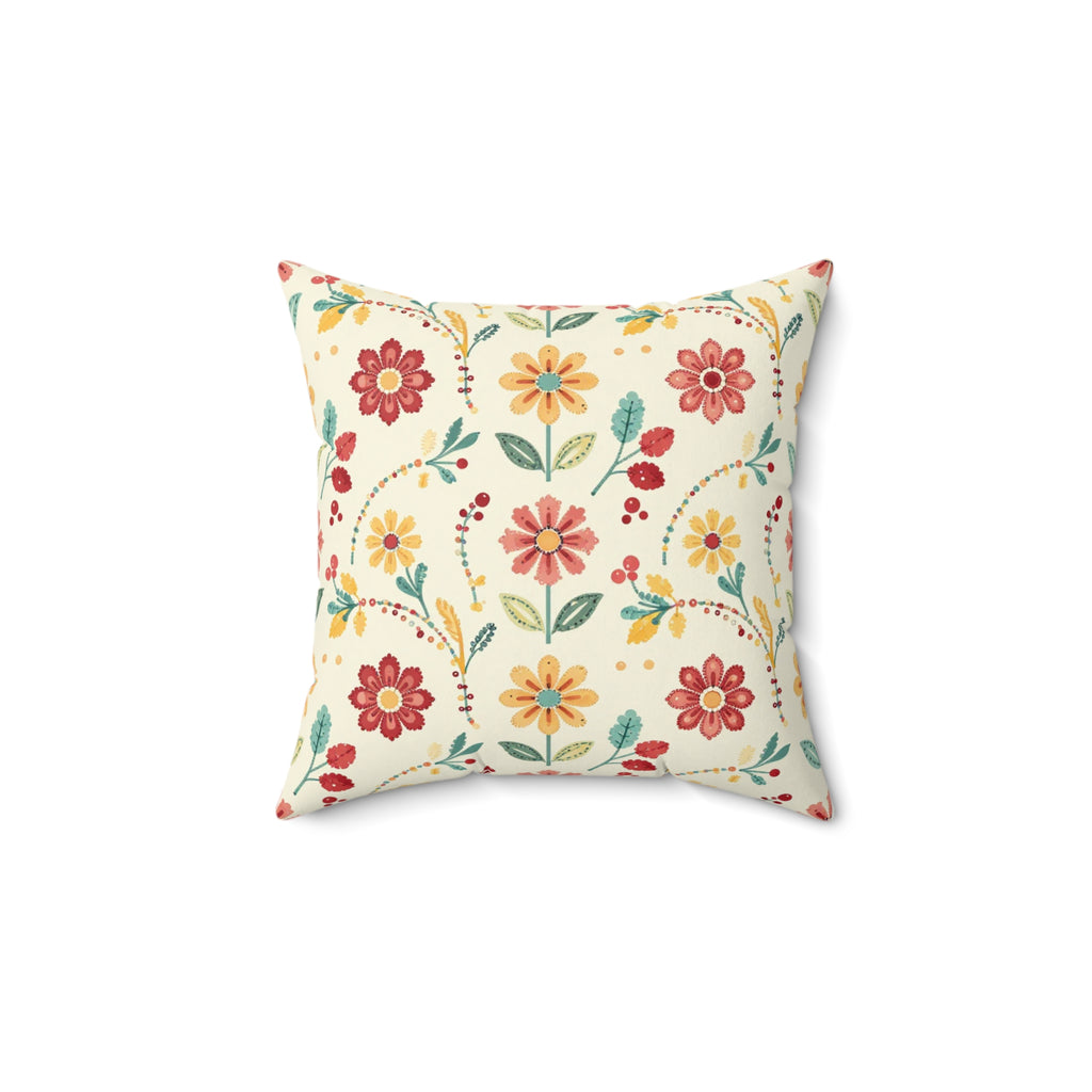 Beadwork Inspired Flower Pattern Throw Pillow