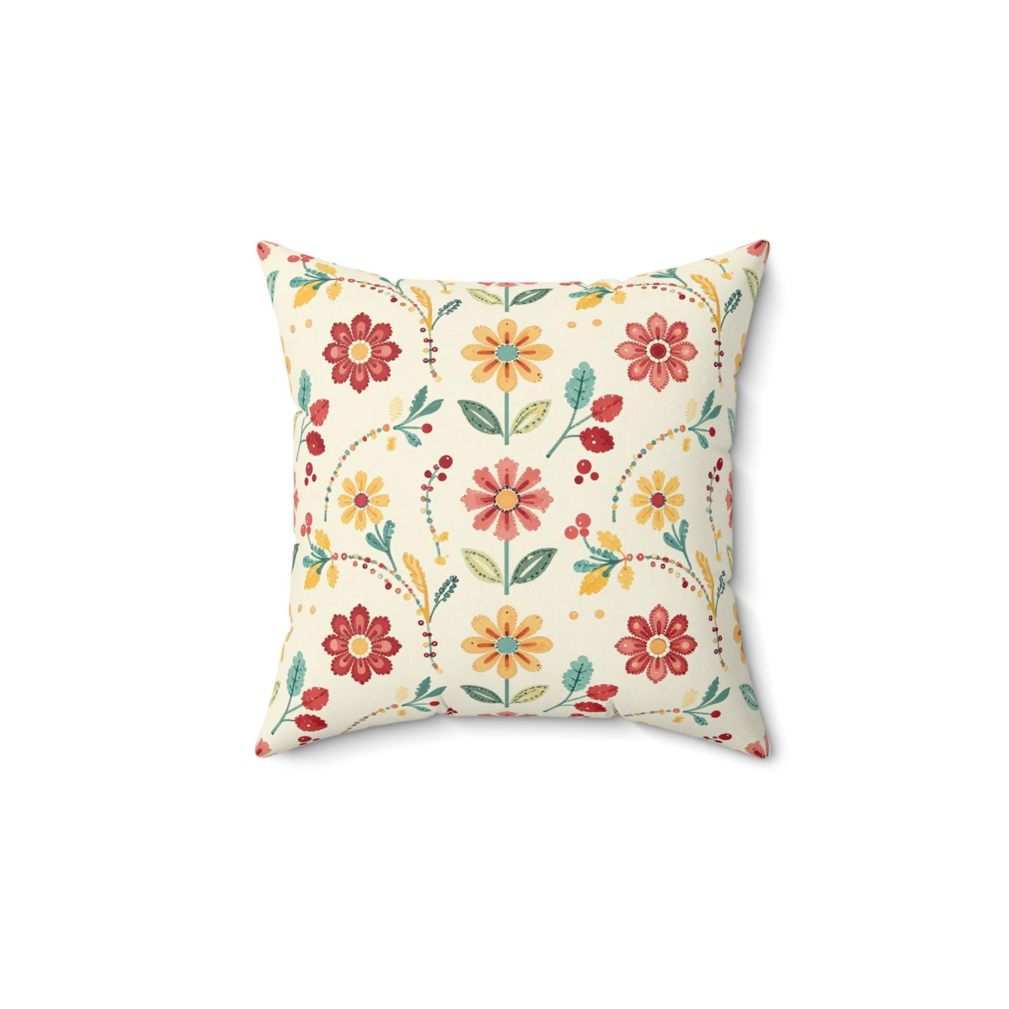 Beadwork Inspired Flower Pattern Throw Pillow