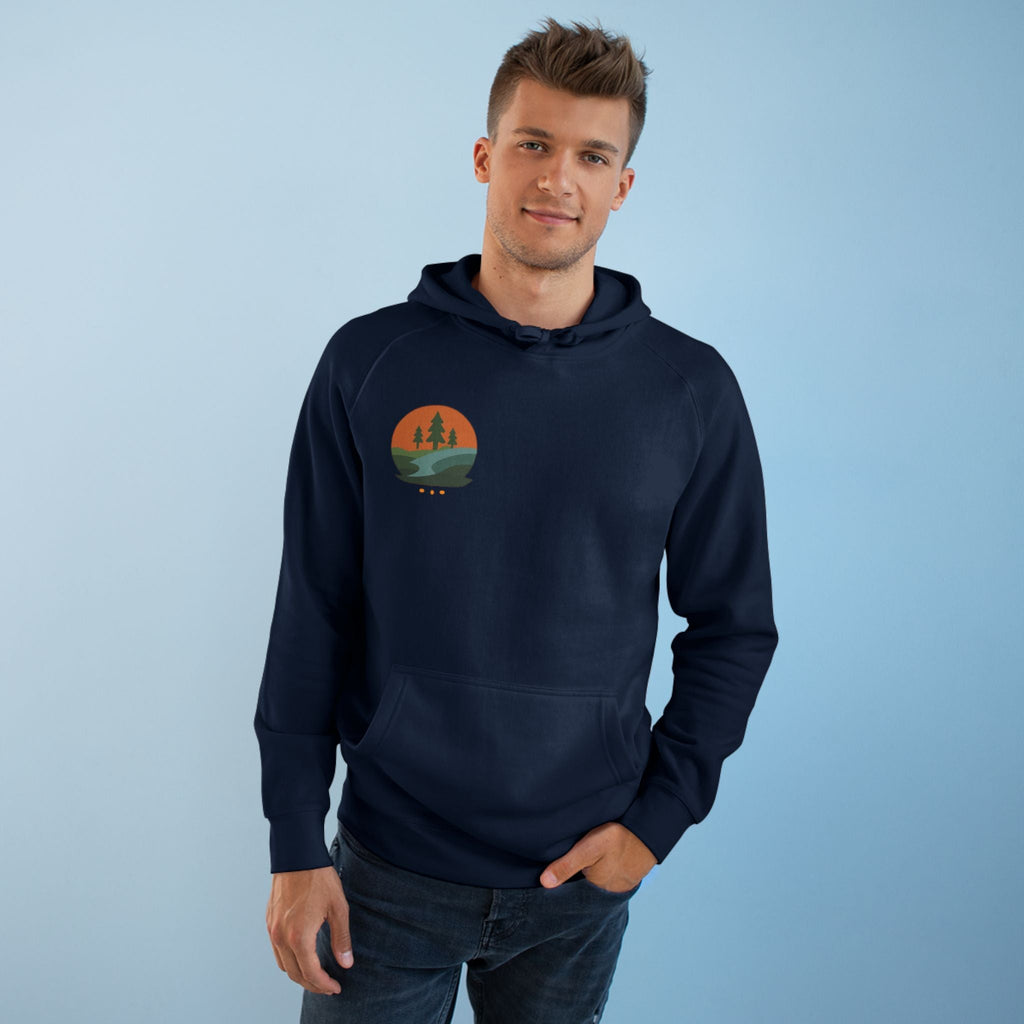 Minimalist Nature Hoodie — Scenic Day & Night River Graphic